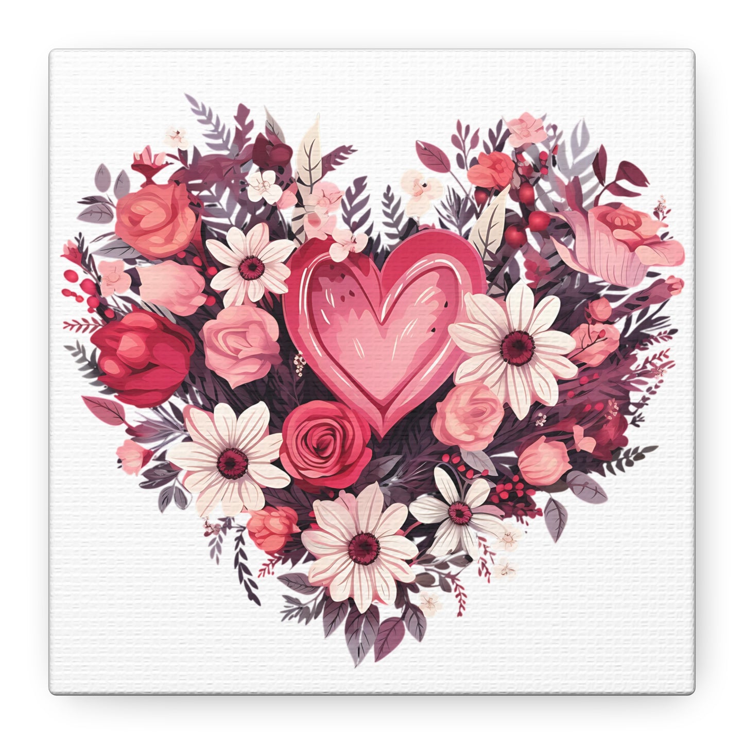 Floral Heart Wall Art, Home Decor, Gift for Her, Stretched Canvas, Flower Heart, Botanical Print, Canvas Print,