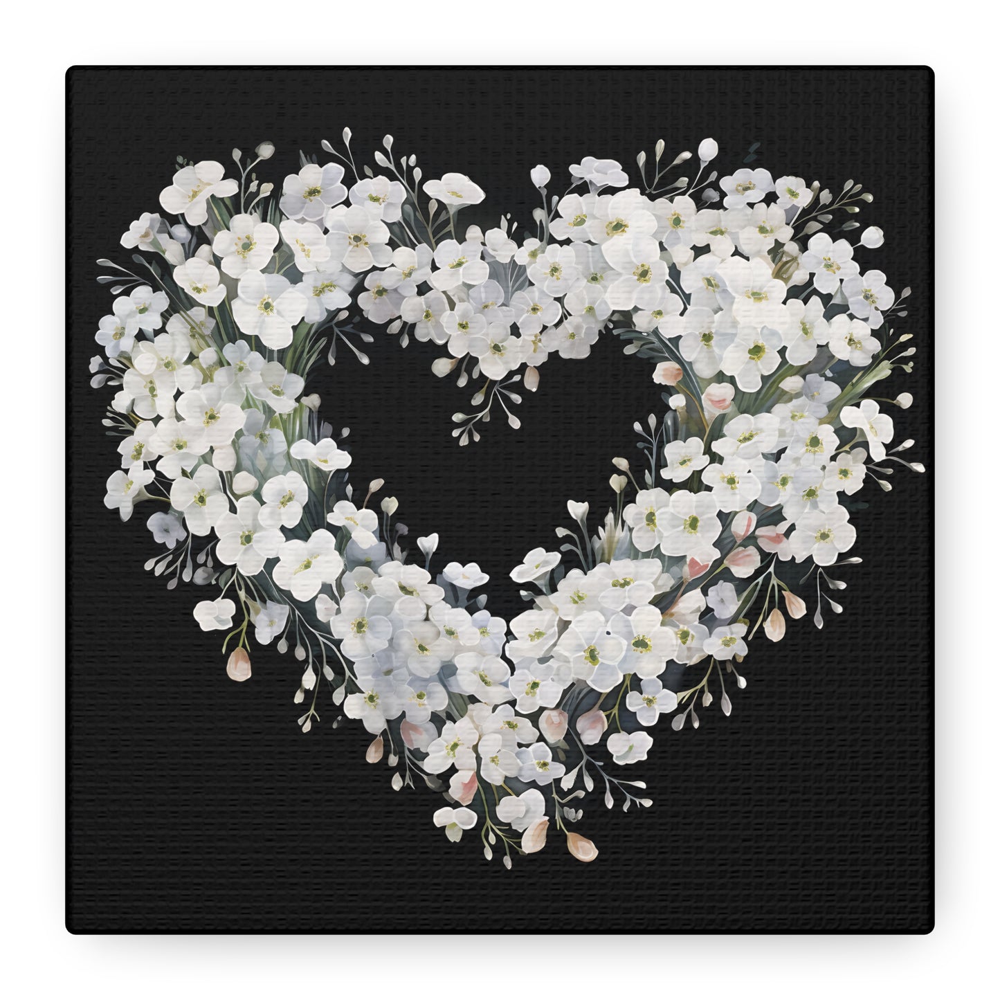 Floral Heart Wall Art, Home Decor, Gift for Her, Stretched Canvas, Flower Heart, Botanical Print, Canvas Print,