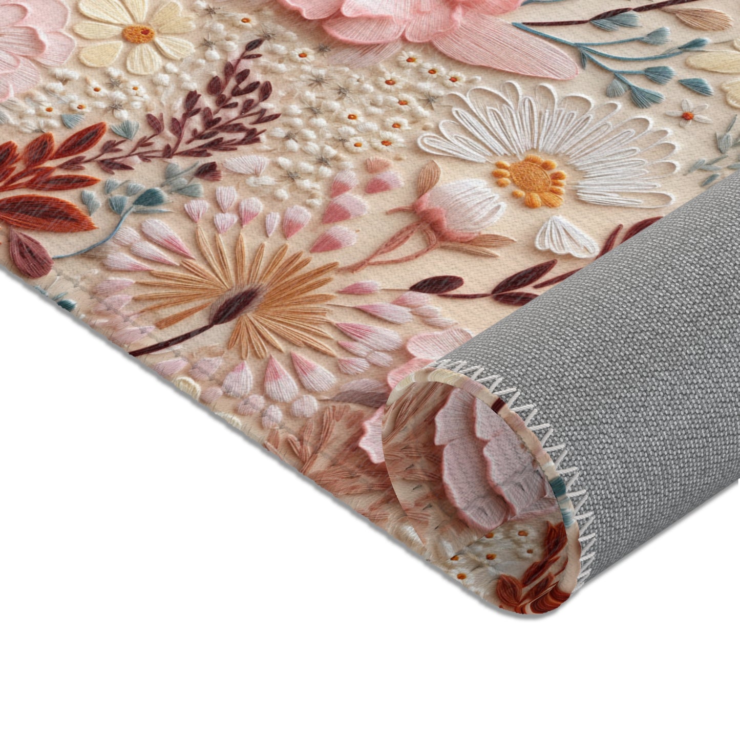 Floral Area Rug, Vintage Carpet, Living Room Decor, Flower Floor Mat, Cottagecore, Rug Printed Embroidery, Bedroom Kitchen