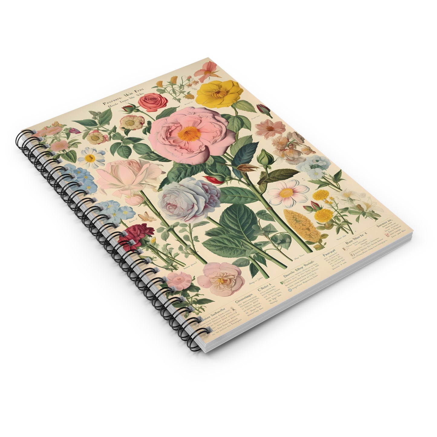 Vintage Floral Notebook, Journal, Antique Flower Pattern, Lined Stationery, Gift, Ruled Line Notebook, Writing Journal, Diary, Planner