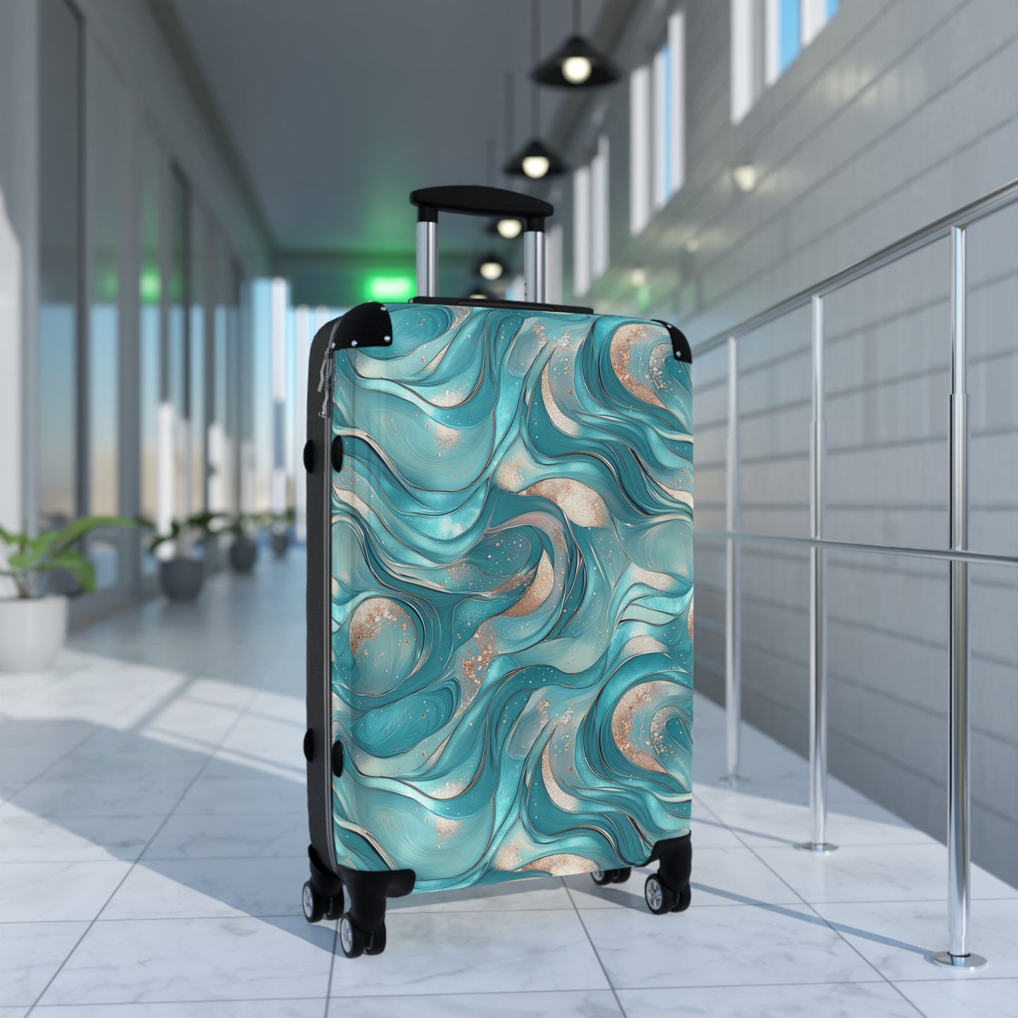 Teal Pearl Suitcases Multicolor - Travel Luggage, Hardshell Spinner, 4-Wheel Suitcase, Classic Marbled Suitcase, Gold Travel Bag