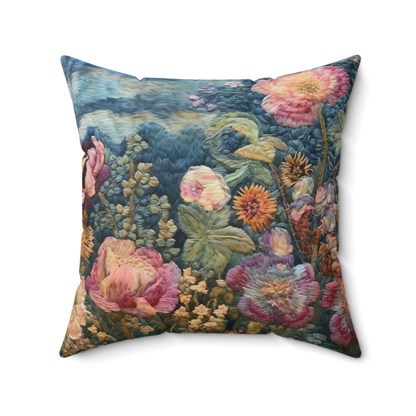 Embroidered Floral Print Pattern Throw Pillow Decorative Flower Square Cushion Home Decor, Vintage Accent Pillow, Decorative Couch