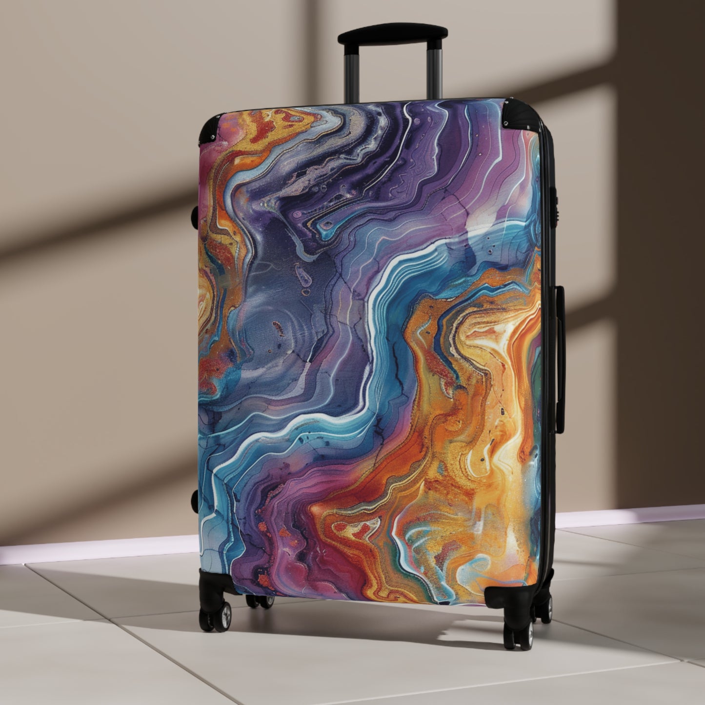 Marble Print Suitcases Multicolor - Travel Luggage, Hardshell Spinner, 4-Wheel Suitcase, Classic Marbled Suitcase, Gold Travel Bag