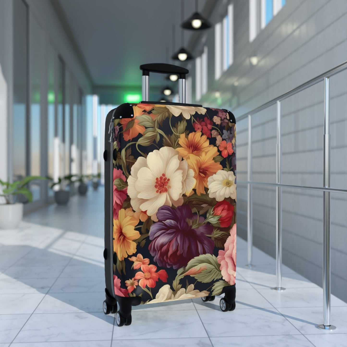 Vintage Floral Print Suitcases - Travel Luggage, Hardshell Spinner, 4-Wheel Suitcase, Retro Floral Suitcase, Floral Travel Bag