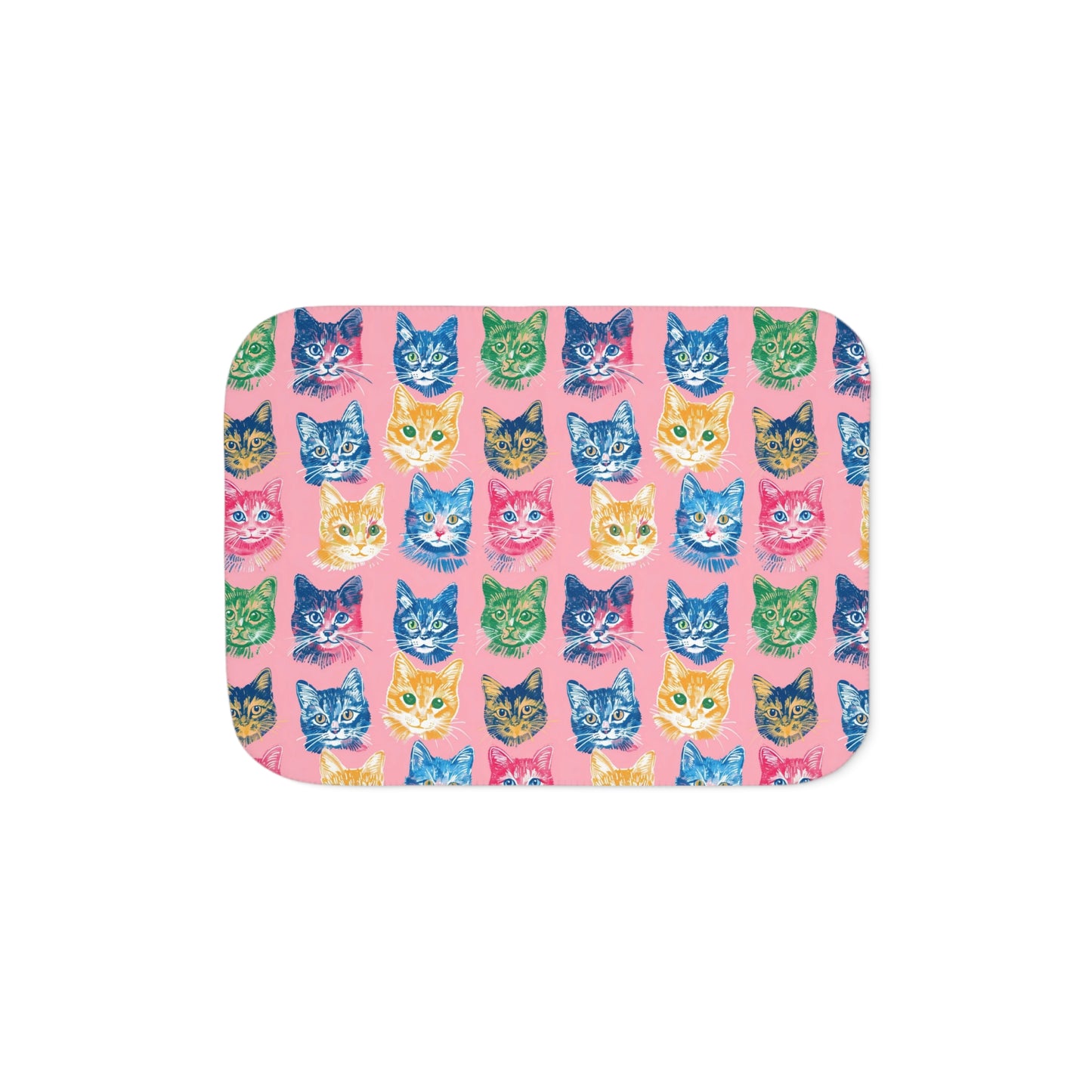 Colorful Cats Sherpa Blanket, Pink Background, Cat Lover Gift, Feline Decor, Cozy Throw Blanket, Animal Print, Kitty Pattern