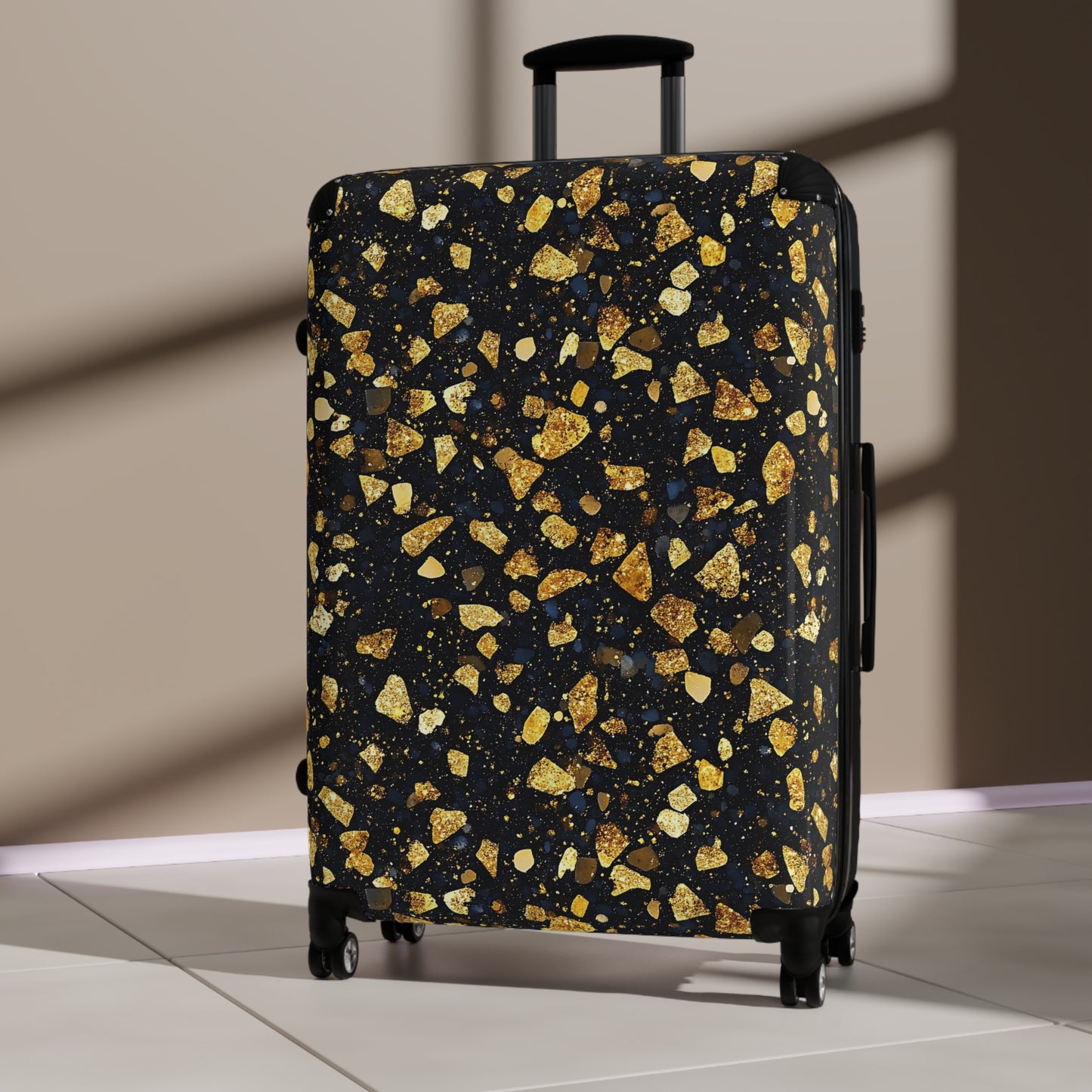 Gold Black Glitter Suitcases Multicolor - Travel Luggage, Hardshell Spinner, 4-Wheel Suitcase, Classic Marbled Suitcase, Gold Travel Bag