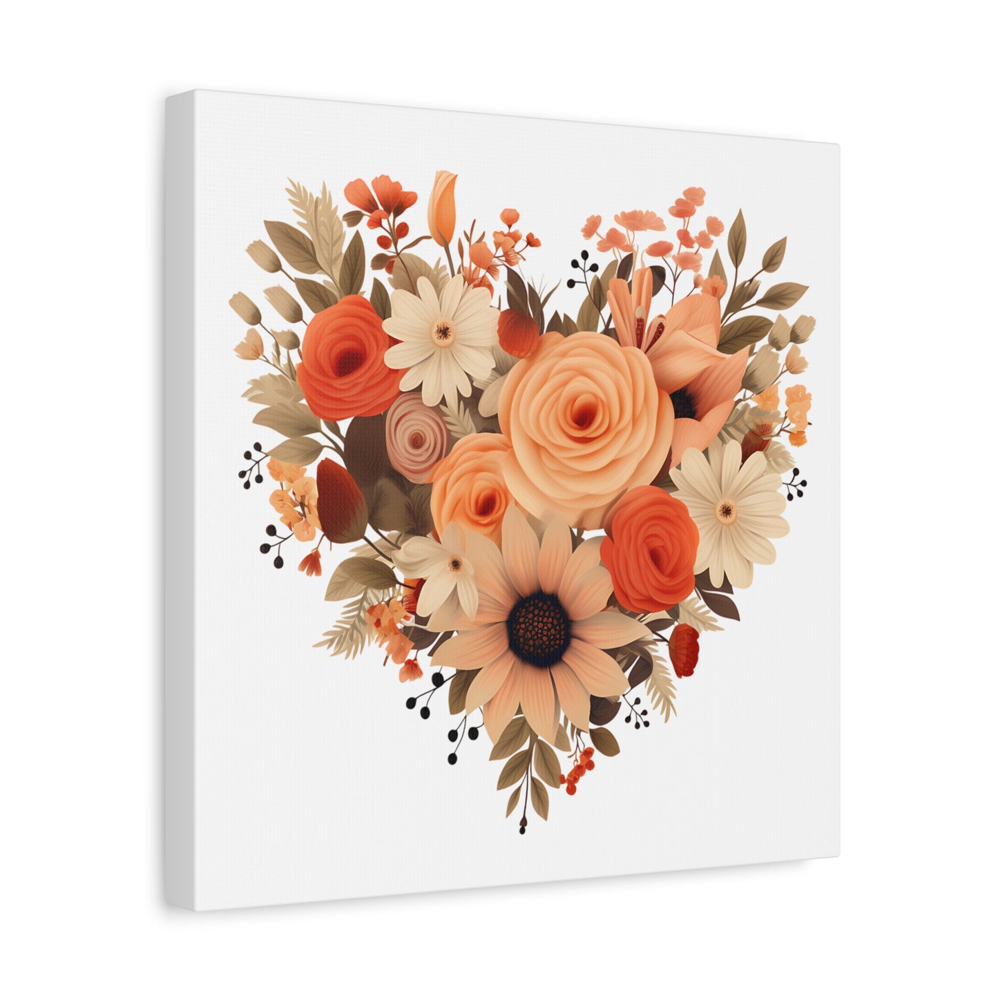 Floral Heart Wall Art, Home Decor, Gift for Her, Stretched Canvas, Flower Heart, Botanical Print, Canvas Print,