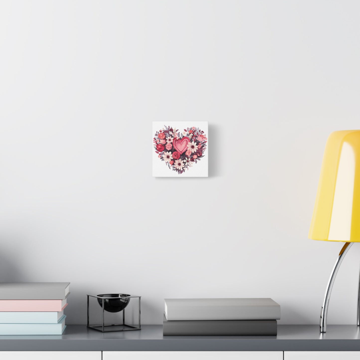 Floral Heart Wall Art, Home Decor, Gift for Her, Stretched Canvas, Flower Heart, Botanical Print, Canvas Print,