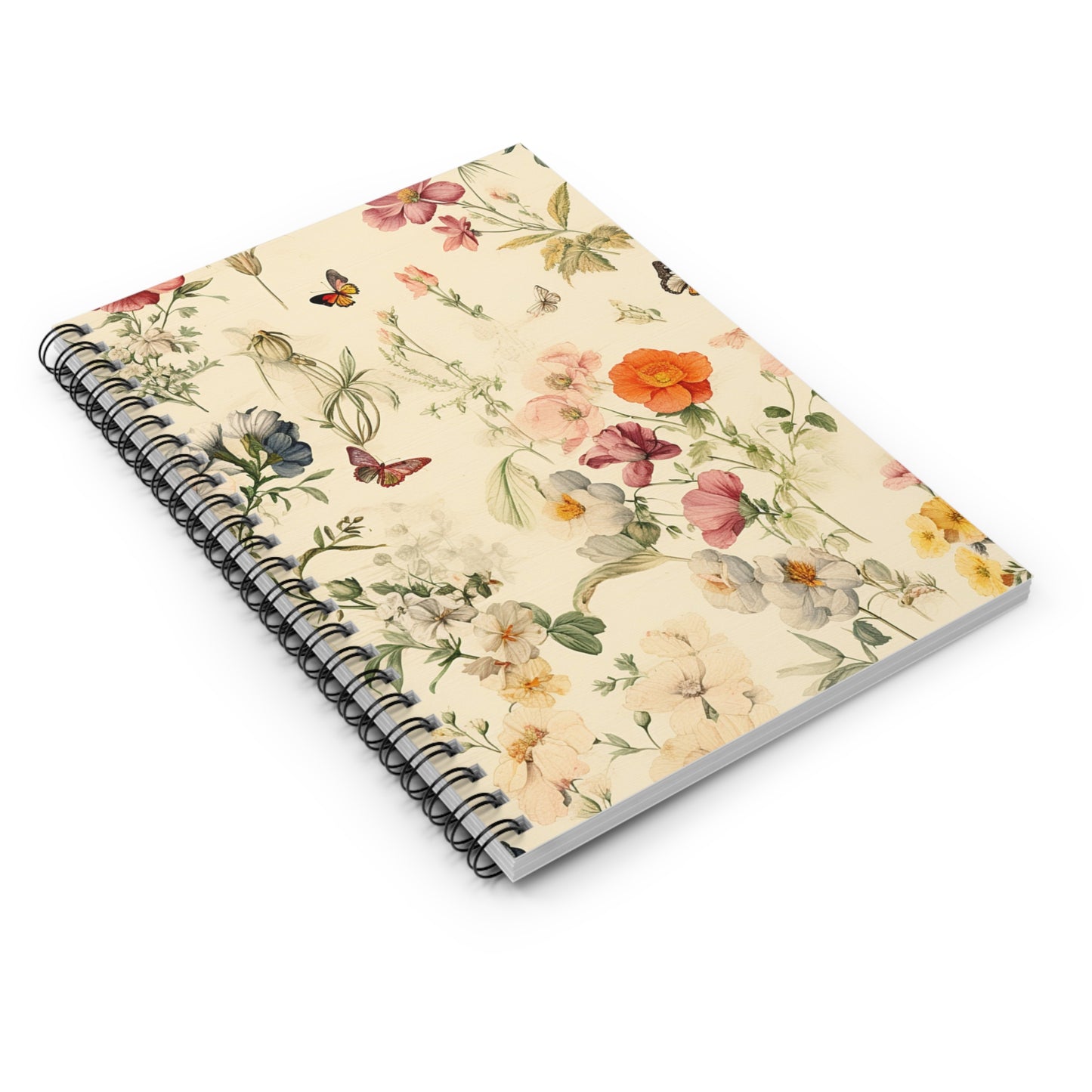 Floral Notebook, Journal, Vintage Flower Pattern, Lined Stationery, Gift, Ruled Line Notebook, Writing Journal, Diary, Planner, Bullet