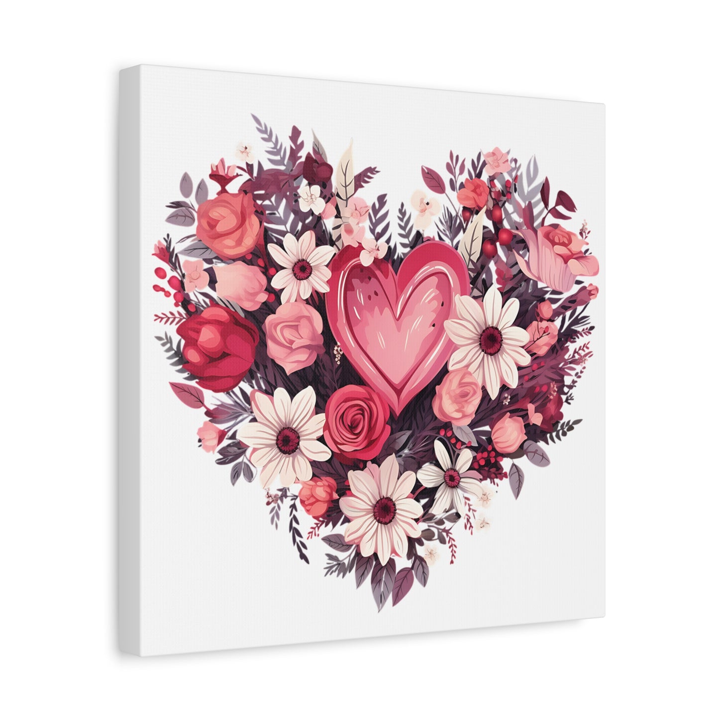 Floral Heart Wall Art, Home Decor, Gift for Her, Stretched Canvas, Flower Heart, Botanical Print, Canvas Print,