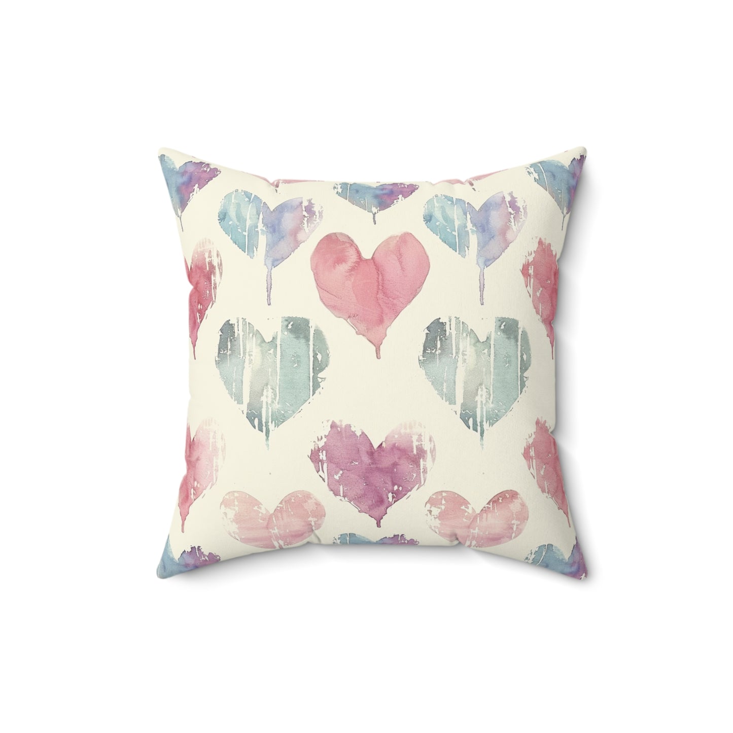 Watercolor Heart Square Pillow, Love Decor, Gift for Her, Home Accent, Throw Cushion, Hearts Decor