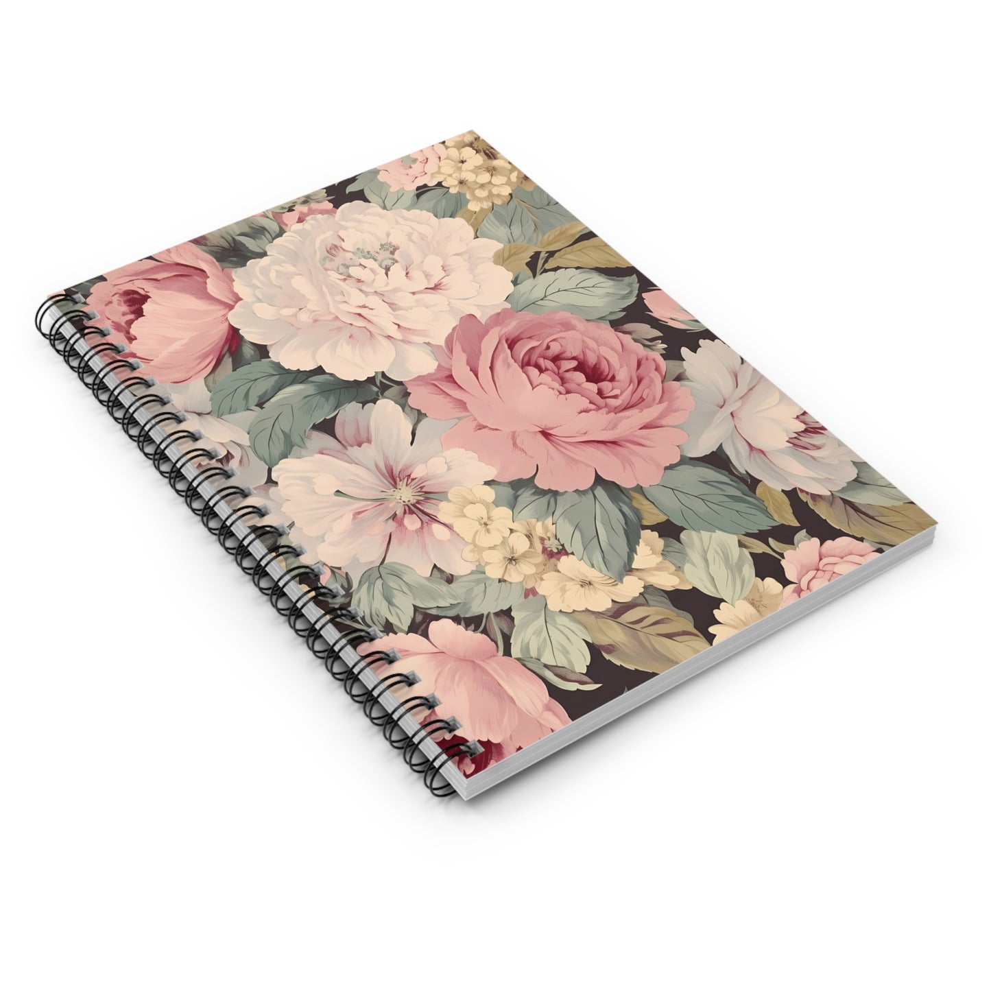 Vintage Floral Notebook, Journal, Antique Flower Pattern, Lined Stationery, Gift, Ruled Line Notebook, Writing Journal, Diary, Planner