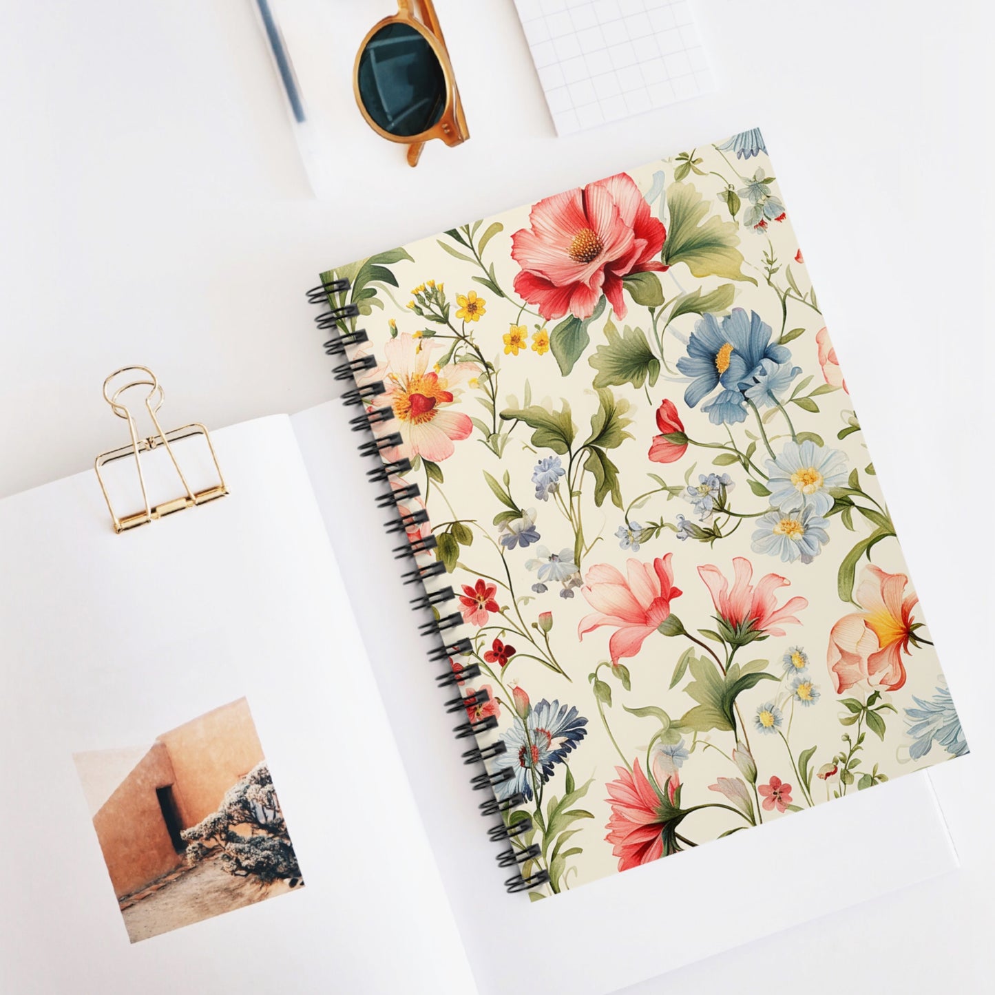 Floral Notebook, Journal, Vintage Flower Pattern, Lined Stationery, Gift, Ruled Line Notebook, Writing Journal, Diary, Planner, Bullet