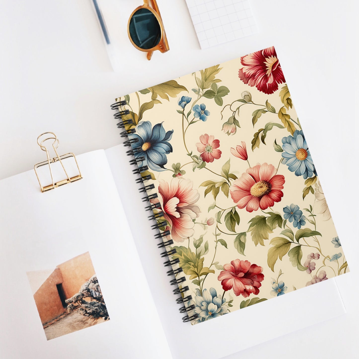 Floral Notebook, Journal, Vintage Flower Pattern, Lined Stationery, Gift, Ruled Line Notebook, Writing Journal, Diary, Planner, Bullet