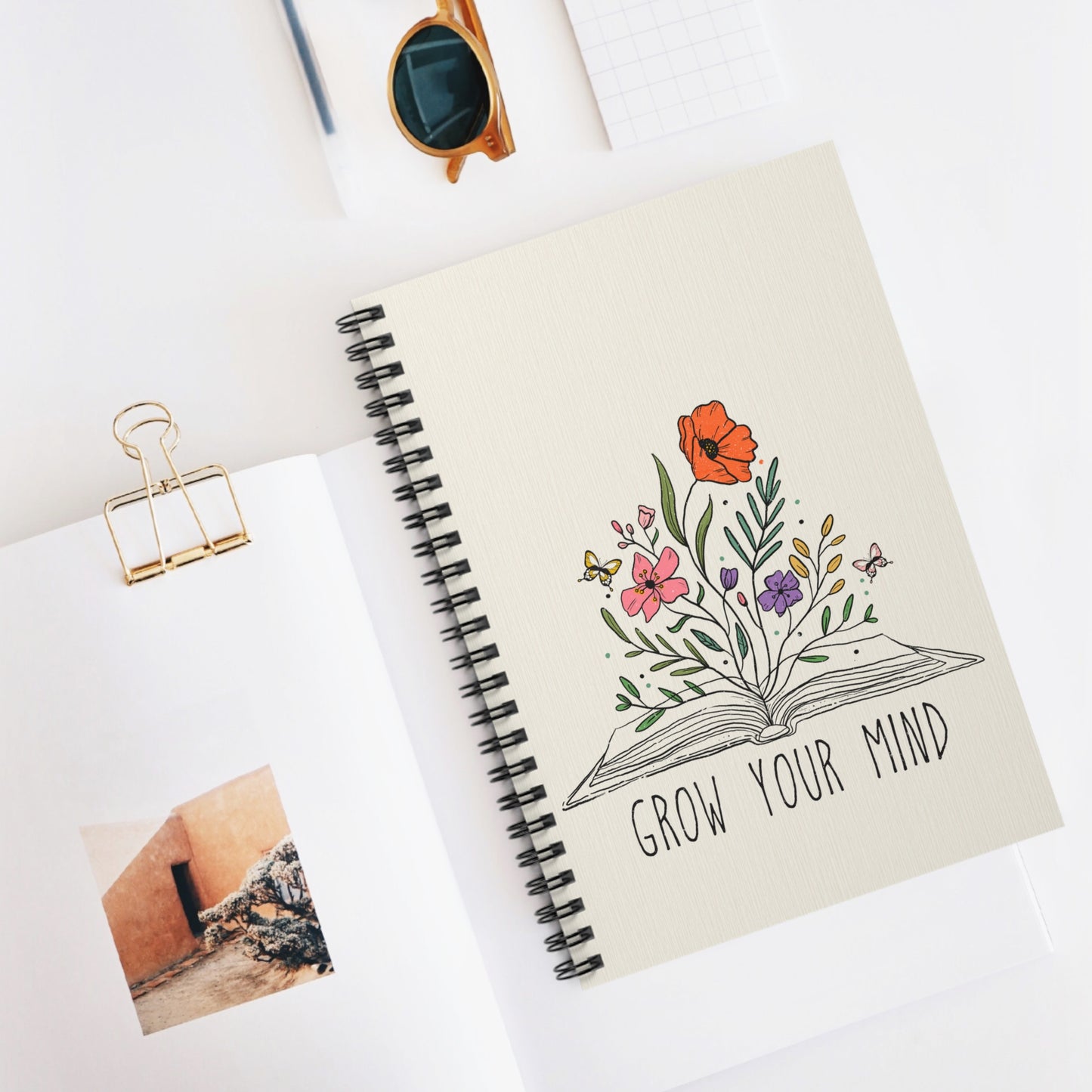 Grow Your Mind Floral Notebook, Journal, Flower Pattern, Lined Stationery, Gift, Ruled Line Notebook, Writing Journal, Diary, Planner