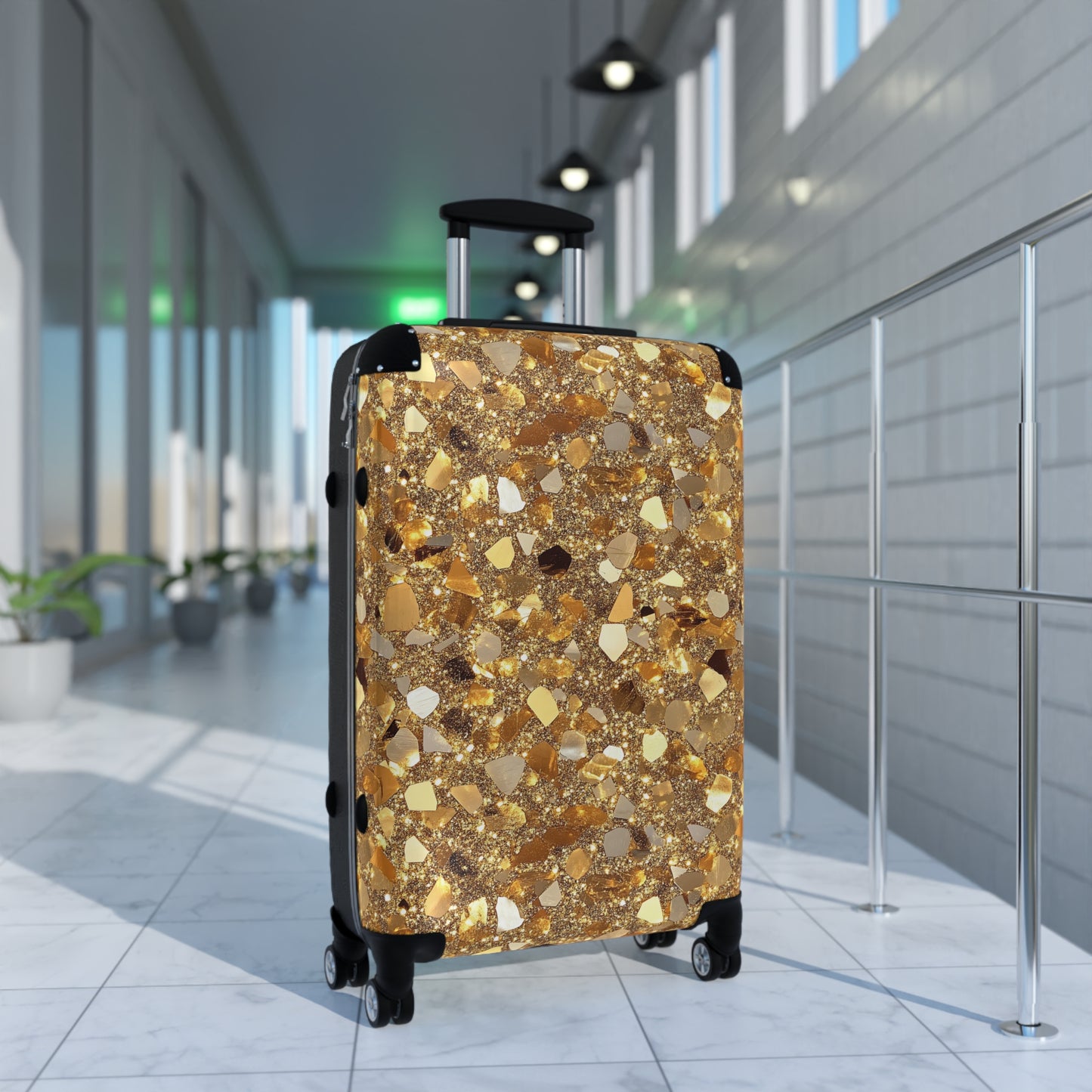 Gold Black Glitter Suitcases Multicolor - Travel Luggage, Hardshell Spinner, 4-Wheel Suitcase, Classic Marbled Suitcase, Gold Travel Bag