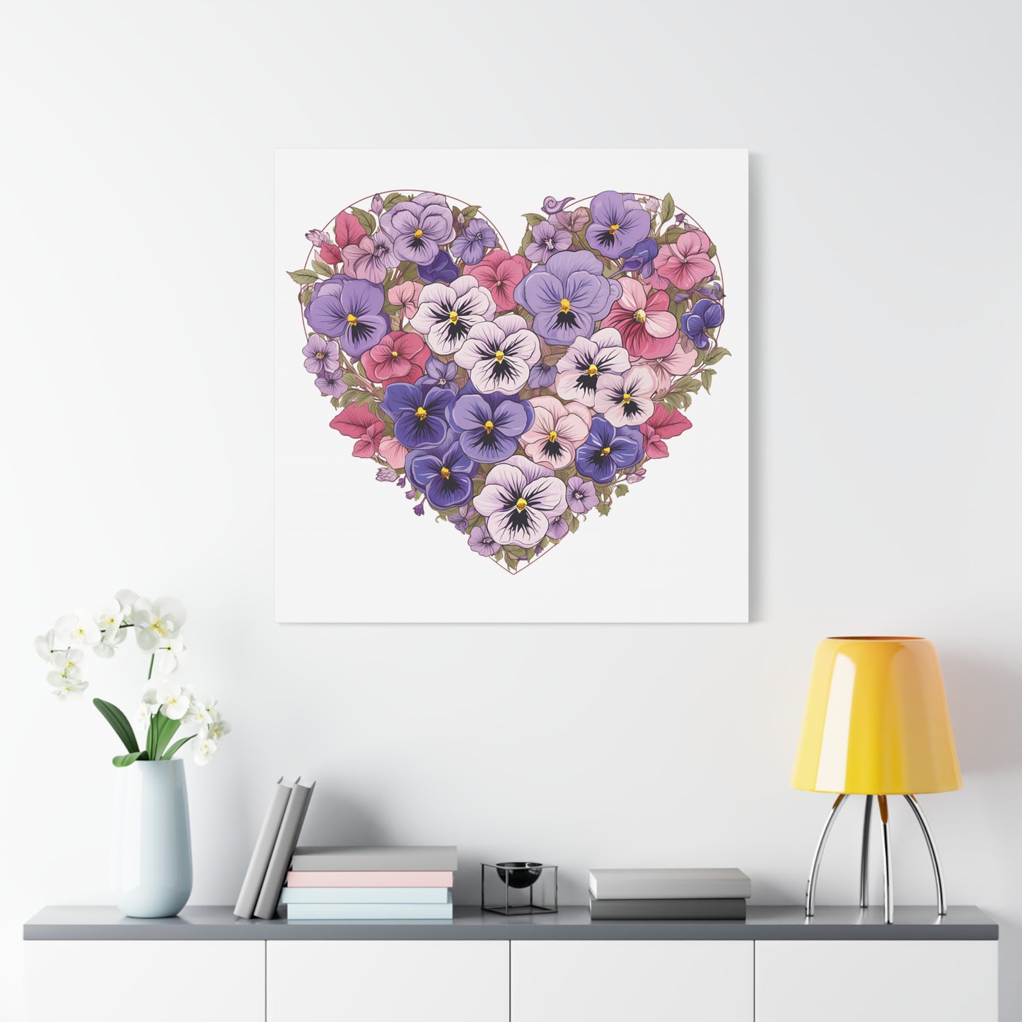 Floral Heart Wall Art, Home Decor, Gift for Her, Stretched Canvas, Flower Heart, Botanical Print, Canvas Print,