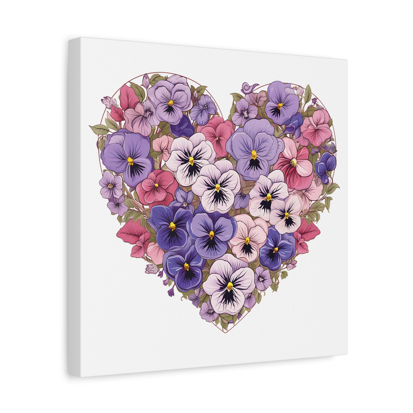 Floral Heart Wall Art, Home Decor, Gift for Her, Stretched Canvas, Flower Heart, Botanical Print, Canvas Print,