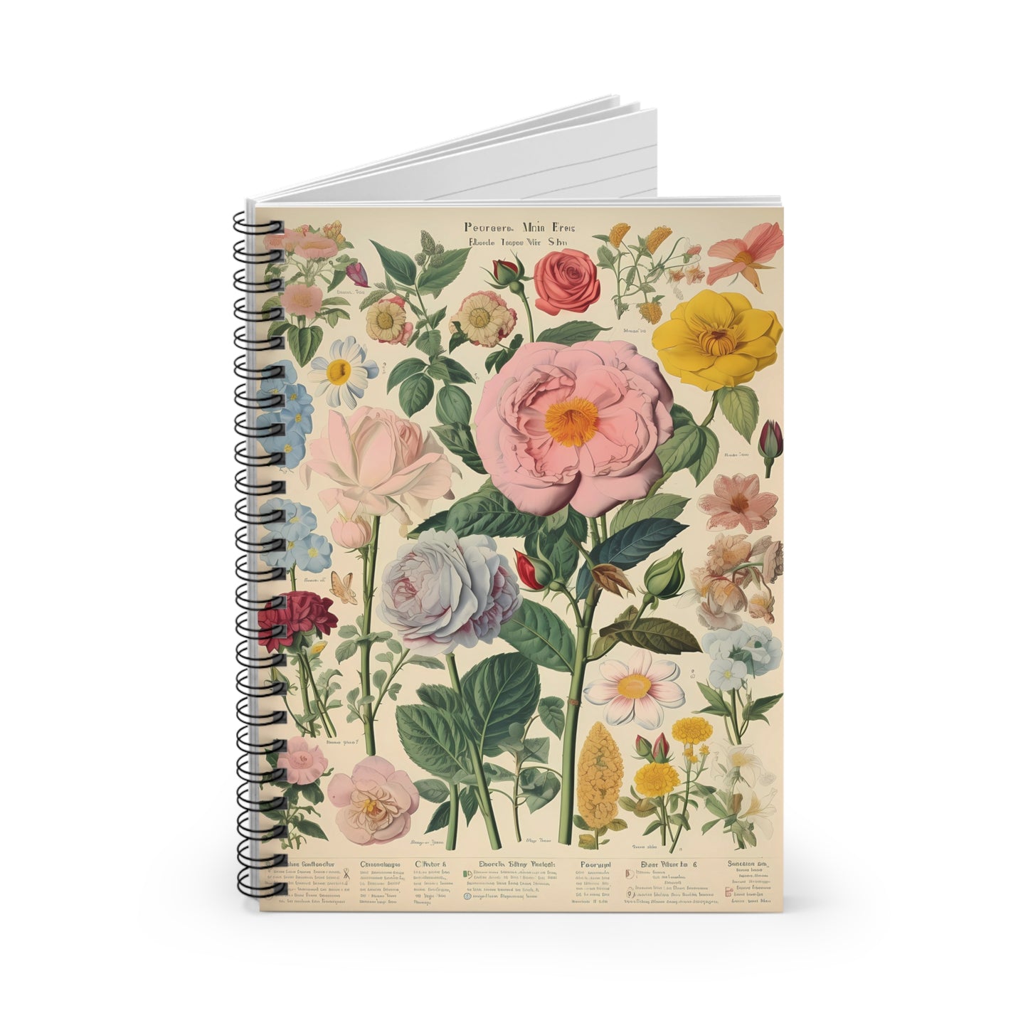 Vintage Floral Notebook, Journal, Antique Flower Pattern, Lined Stationery, Gift, Ruled Line Notebook, Writing Journal, Diary, Planner