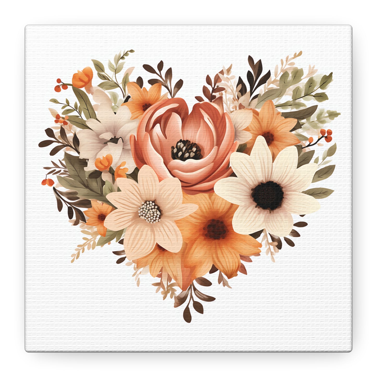 Floral Heart Wall Art, Home Decor, Gift for Her, Stretched Canvas, Flower Heart, Botanical Print, Canvas Print,