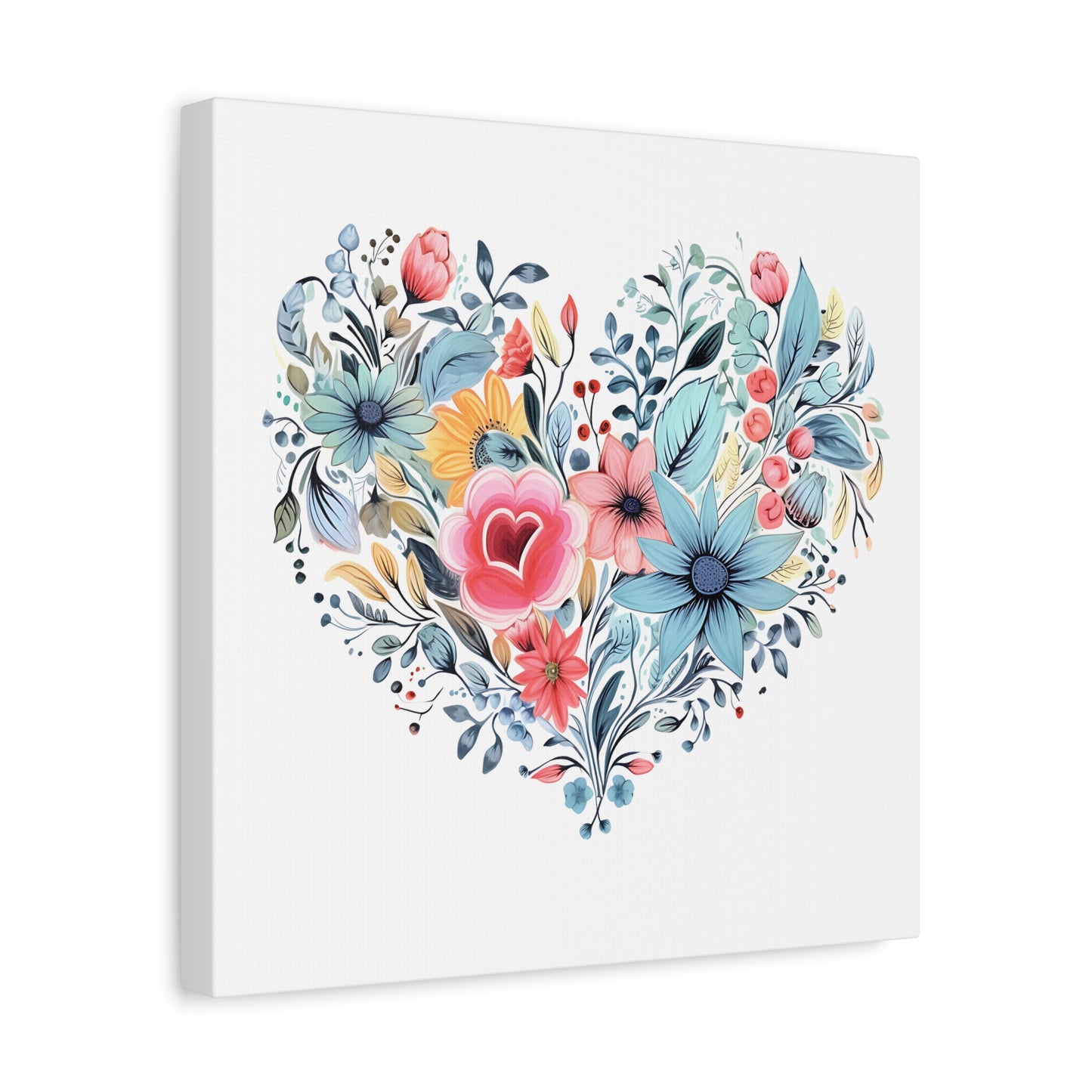 Floral Heart Wall Art, Home Decor, Gift for Her, Stretched Canvas, Flower Heart, Botanical Print, Canvas Print,