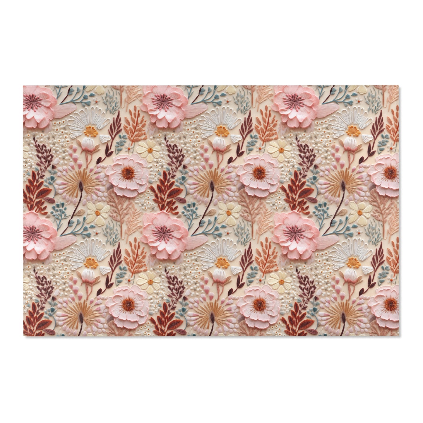 Floral Area Rug, Vintage Carpet, Living Room Decor, Flower Floor Mat, Cottagecore, Rug Printed Embroidery, Bedroom Kitchen
