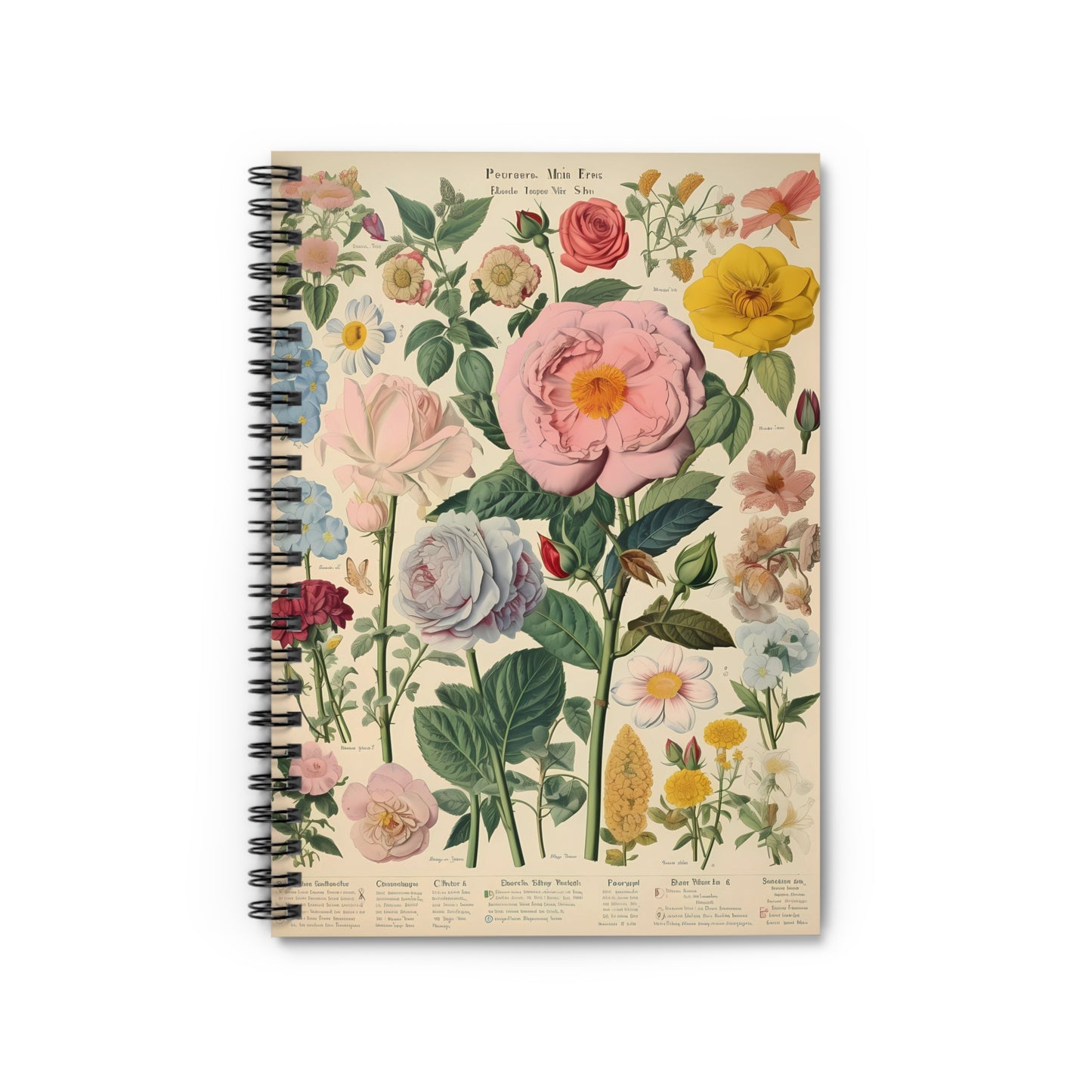 Vintage Floral Notebook, Journal, Antique Flower Pattern, Lined Stationery, Gift, Ruled Line Notebook, Writing Journal, Diary, Planner