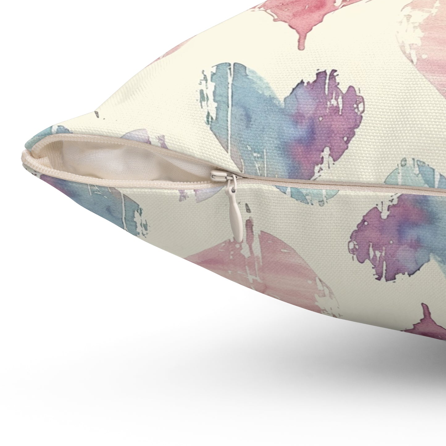 Watercolor Heart Square Pillow, Love Decor, Gift for Her, Home Accent, Throw Cushion, Hearts Decor