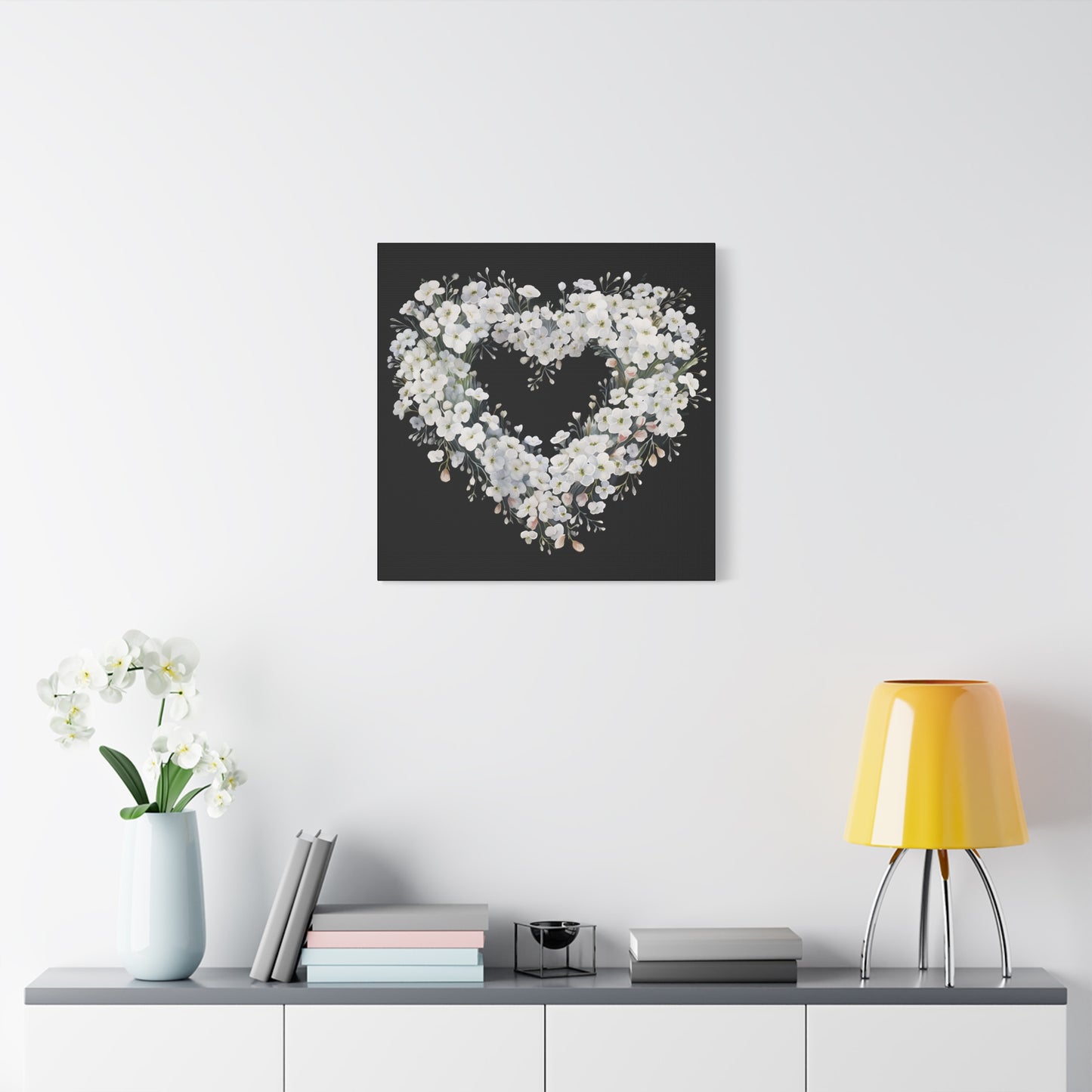 Floral Heart Wall Art, Home Decor, Gift for Her, Stretched Canvas, Flower Heart, Botanical Print, Canvas Print,