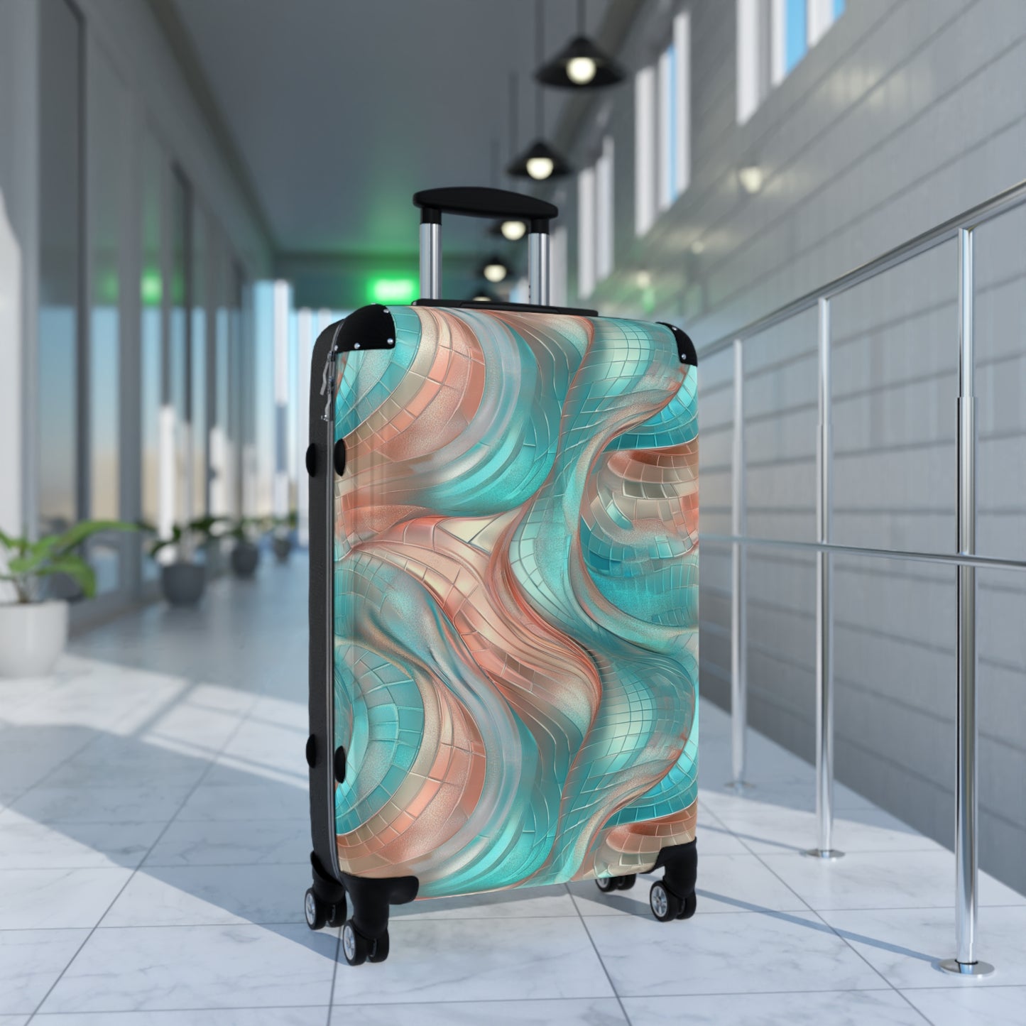 Teal Pink Pearl Suitcases Multicolor - Travel Luggage, Hardshell Spinner, 4-Wheel Suitcase, Classic Marbled Suitcase, Gold Travel Bag