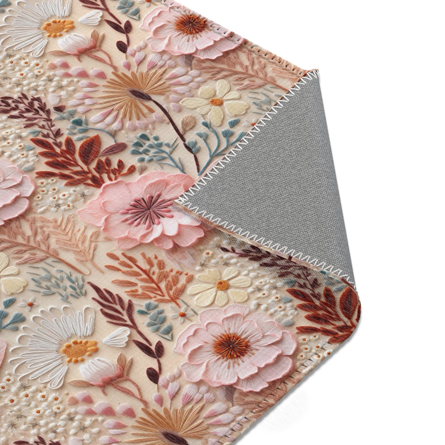 Floral Area Rug, Vintage Carpet, Living Room Decor, Flower Floor Mat, Cottagecore, Rug Printed Embroidery, Bedroom Kitchen