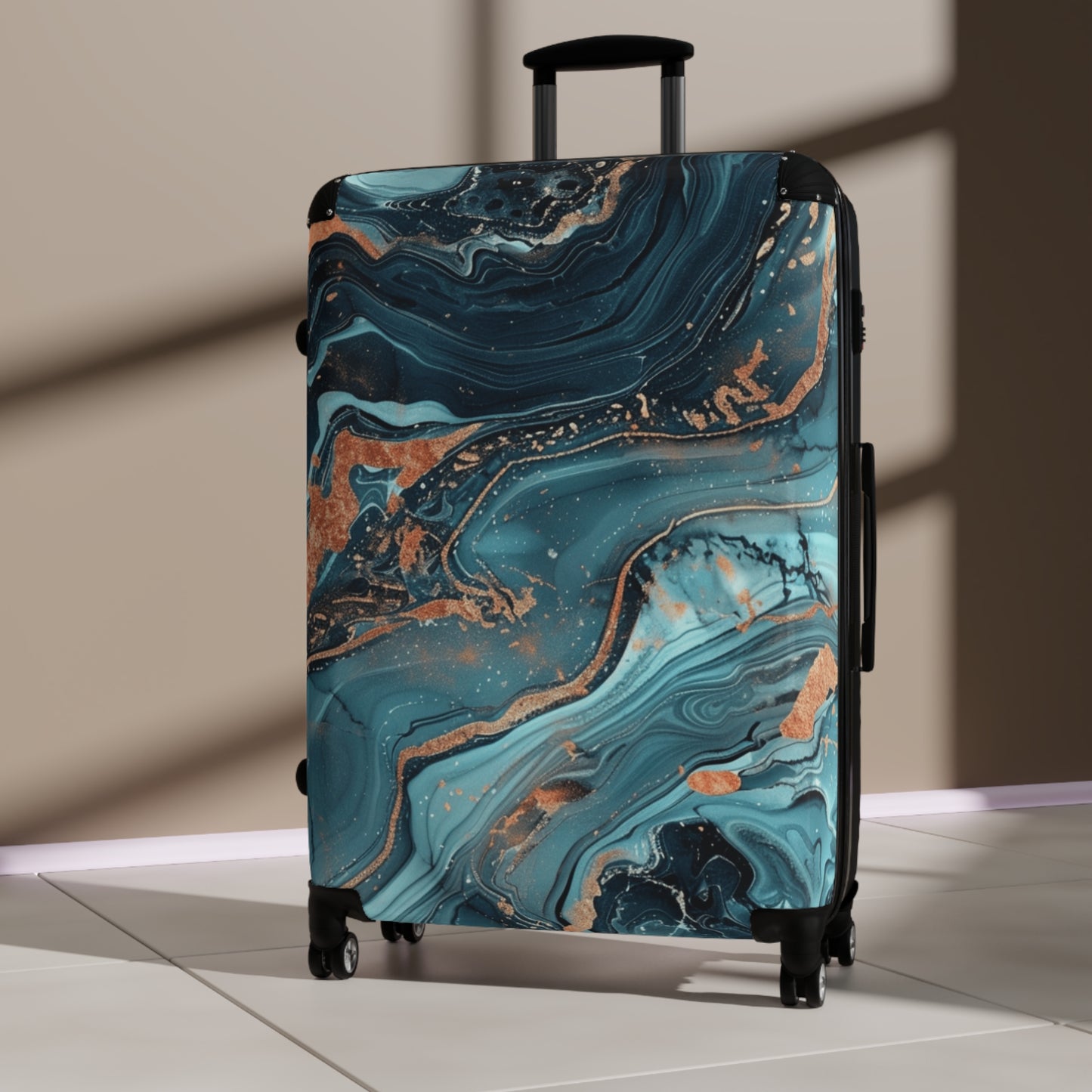 Teal Marble Print Suitcases - Travel Luggage, Hardshell Spinner, 4-Wheel Suitcase, Classic Marbled Suitcase, Gold Travel Bag