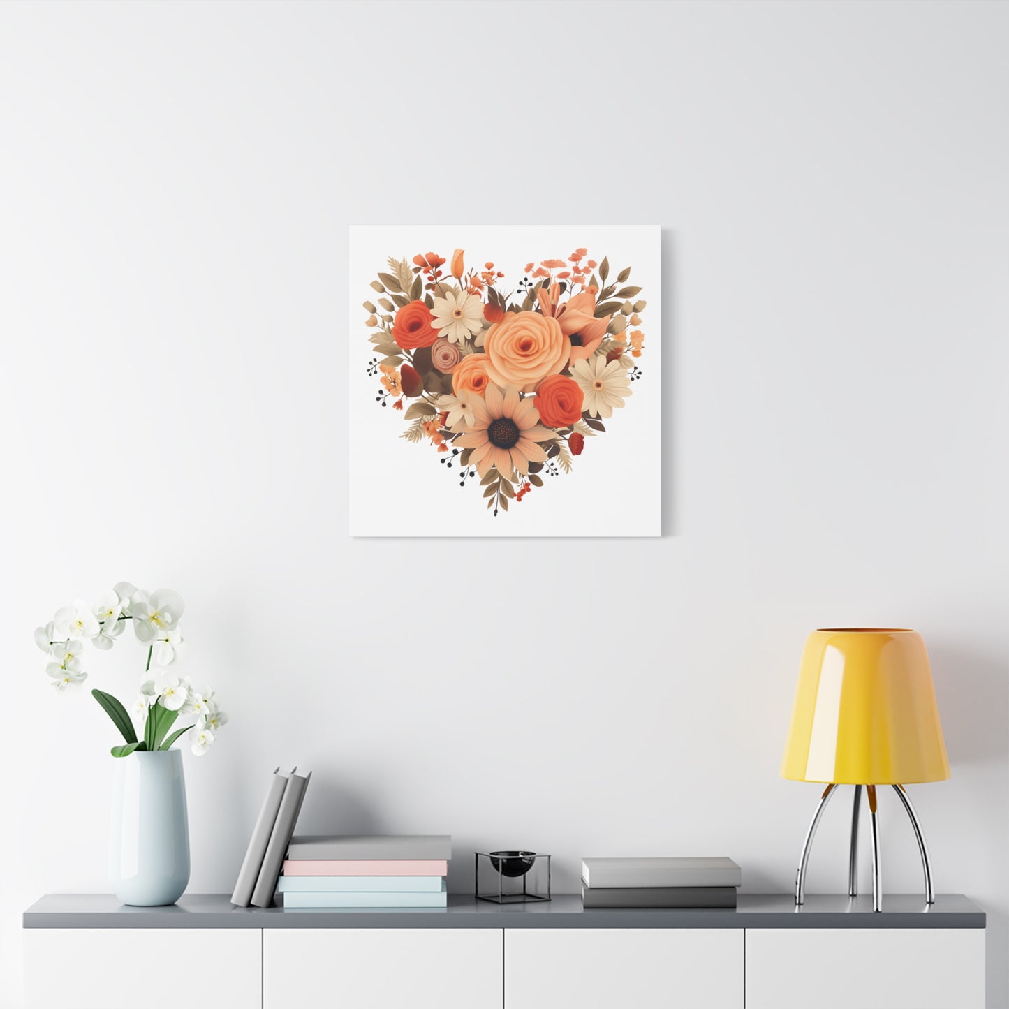 Floral Heart Wall Art, Home Decor, Gift for Her, Stretched Canvas, Flower Heart, Botanical Print, Canvas Print,