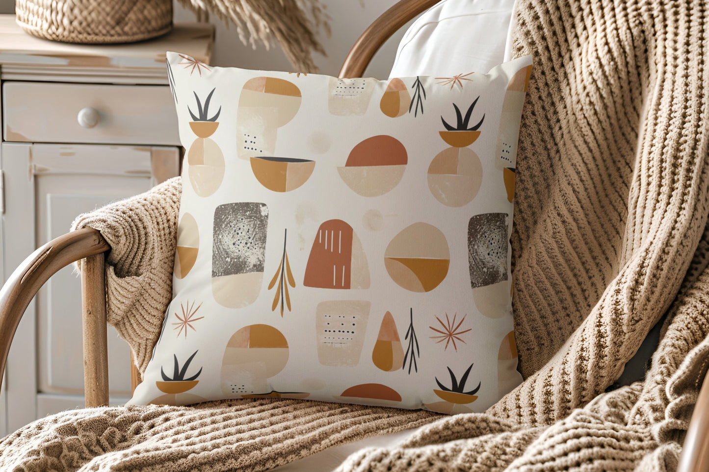 Neutral Earth Tones Square Pillow, Modern Abstract Geometric Decor, Geometric Cushion, Faux Suede Pillow, Home Decor Accent