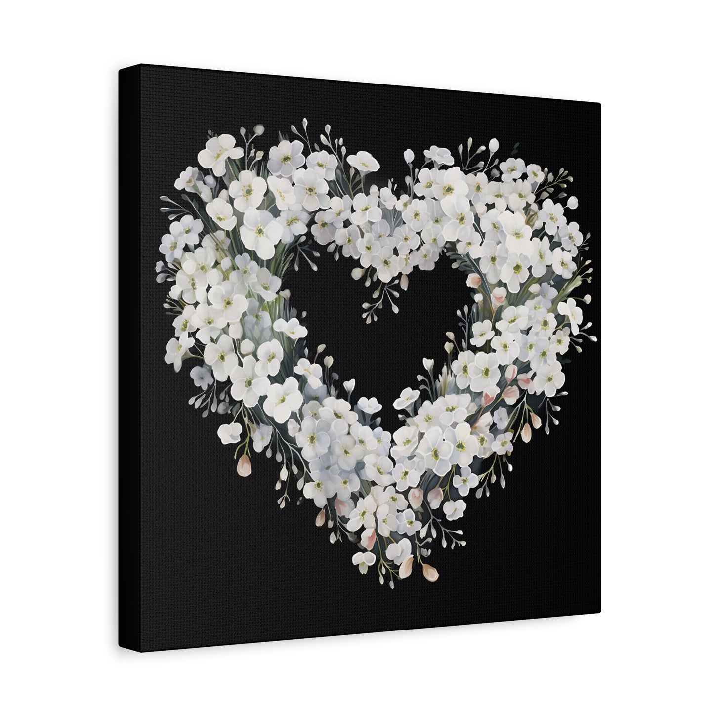 Floral Heart Wall Art, Home Decor, Gift for Her, Stretched Canvas, Flower Heart, Botanical Print, Canvas Print,