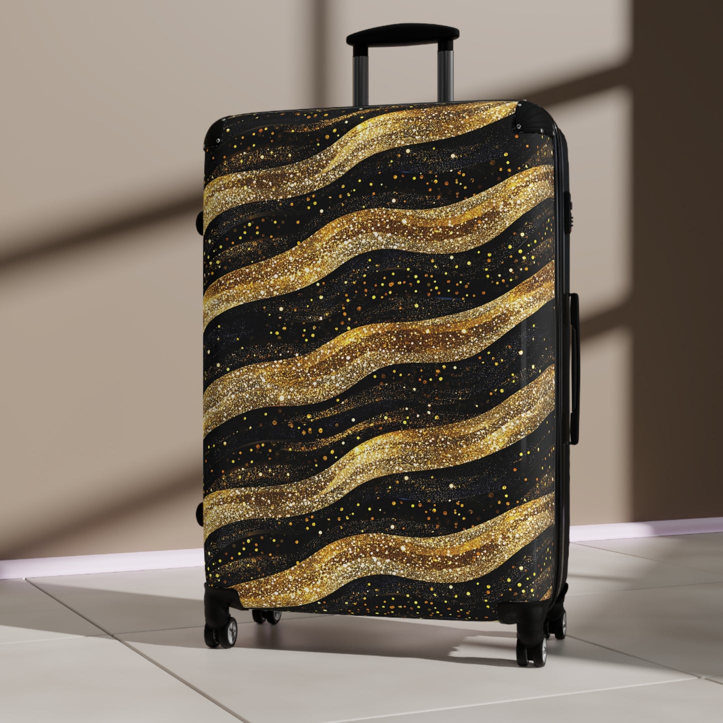 Gold Black Glitter Suitcases Multicolor - Travel Luggage, Hardshell Spinner, 4-Wheel Suitcase, Classic Marbled Suitcase, Gold Travel Bag