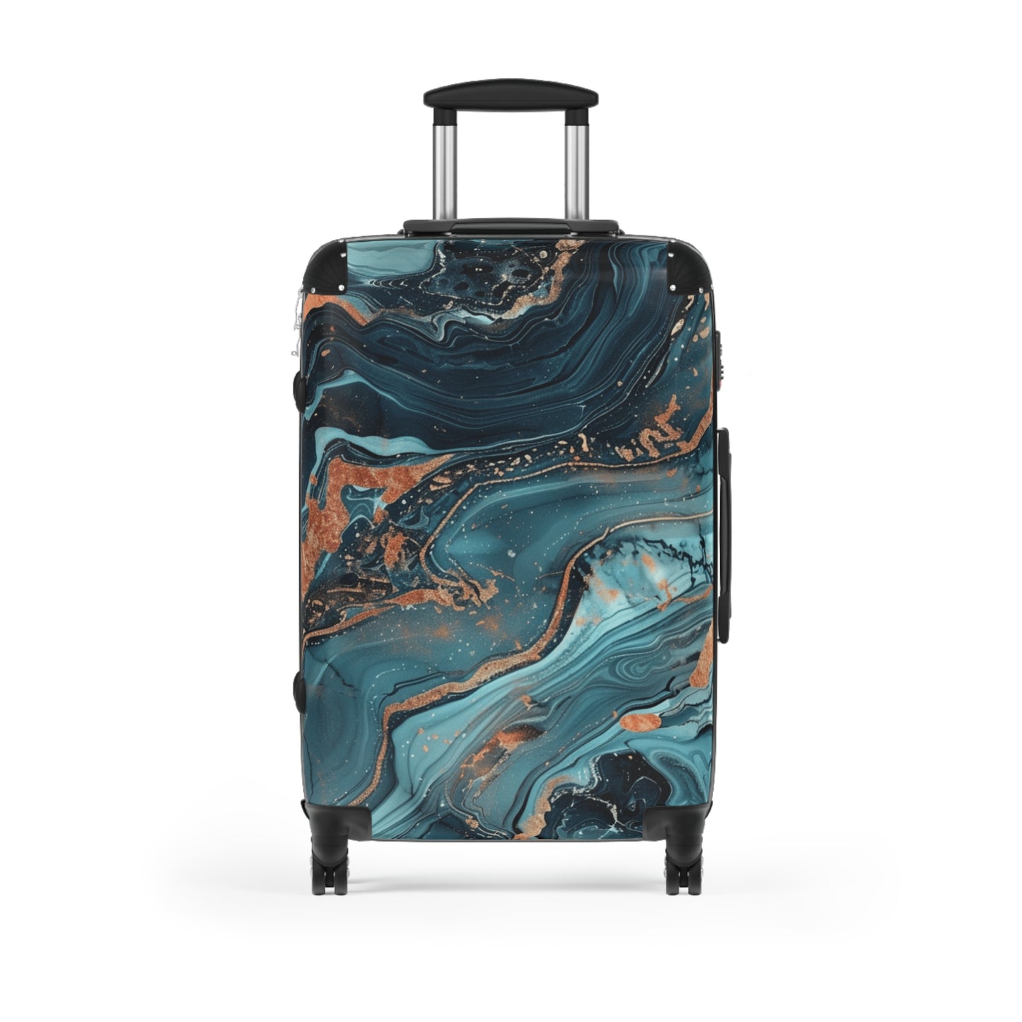 Teal Marble Print Suitcases - Travel Luggage, Hardshell Spinner, 4-Wheel Suitcase, Classic Marbled Suitcase, Gold Travel Bag