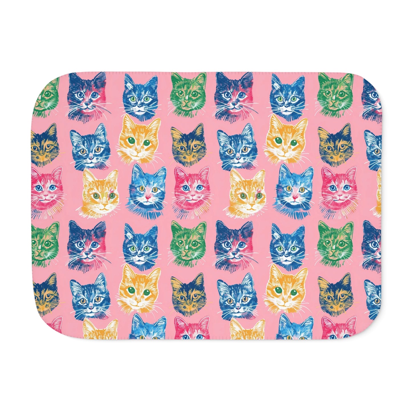 Colorful Cats Sherpa Blanket, Pink Background, Cat Lover Gift, Feline Decor, Cozy Throw Blanket, Animal Print, Kitty Pattern