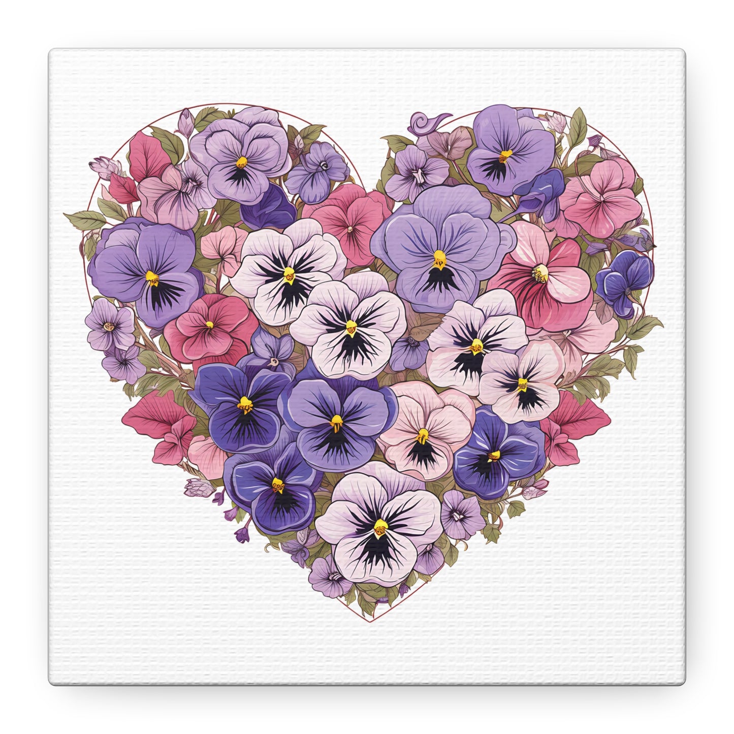 Floral Heart Wall Art, Home Decor, Gift for Her, Stretched Canvas, Flower Heart, Botanical Print, Canvas Print,