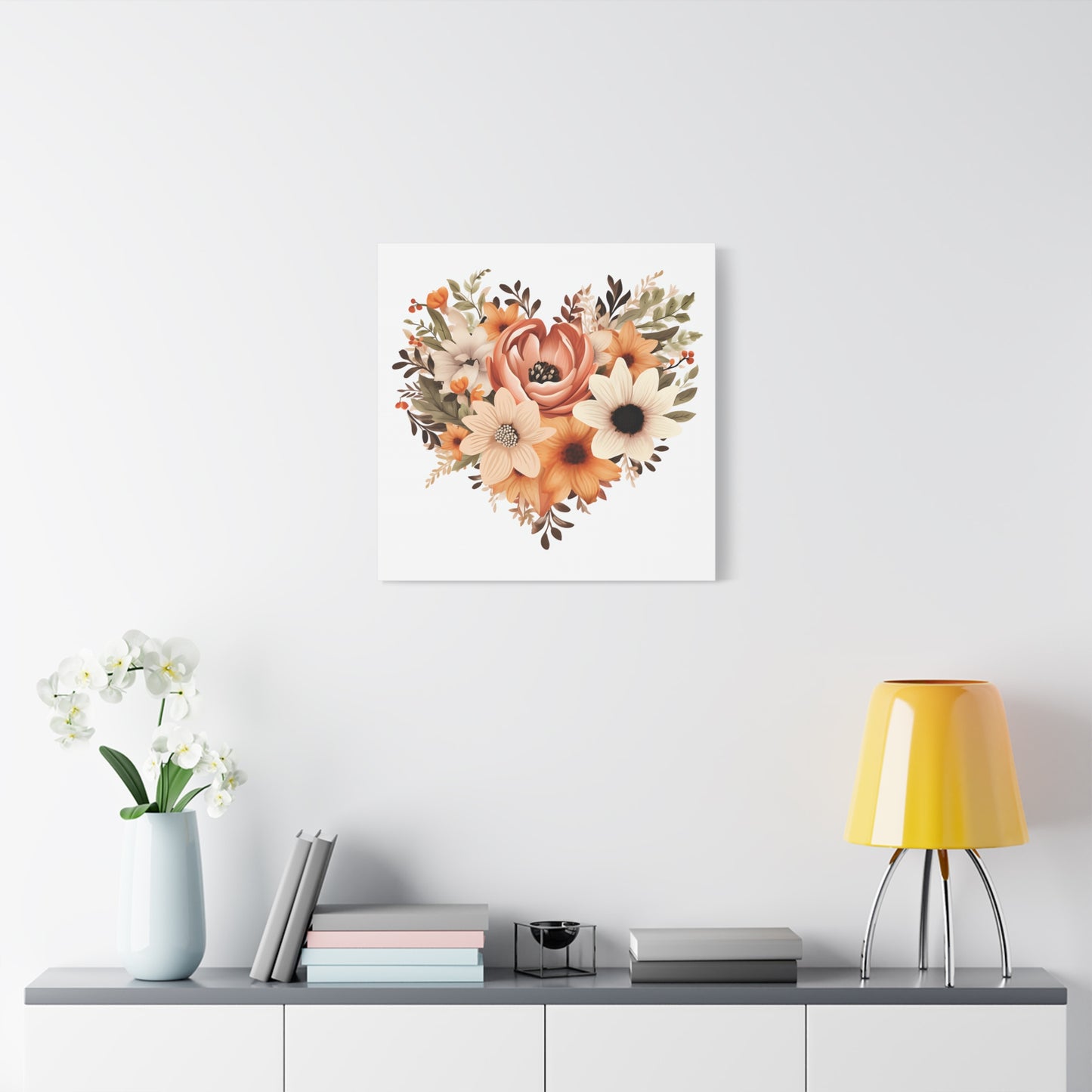 Floral Heart Wall Art, Home Decor, Gift for Her, Stretched Canvas, Flower Heart, Botanical Print, Canvas Print,