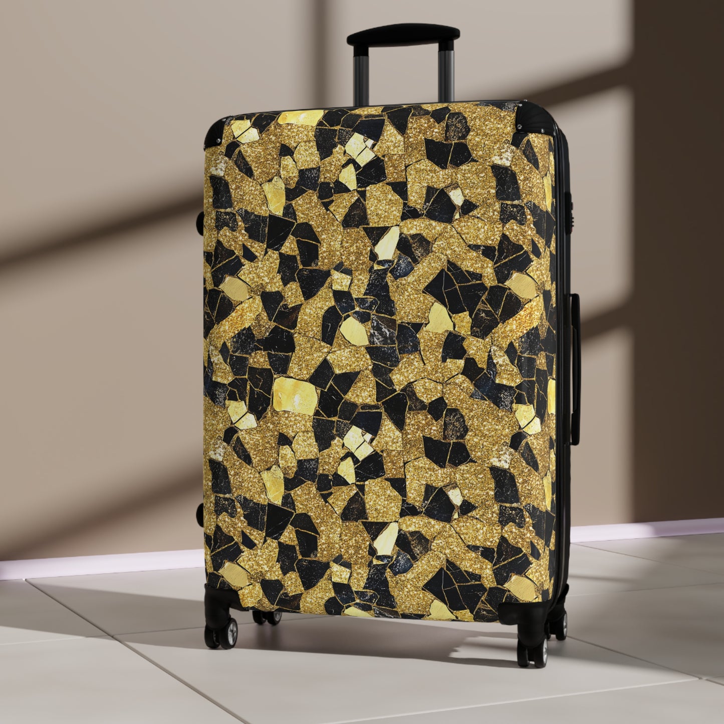 Gold Black Glitter Suitcases Multicolor - Travel Luggage, Hardshell Spinner, 4-Wheel Suitcase, Classic Marbled Suitcase, Gold Travel Bag