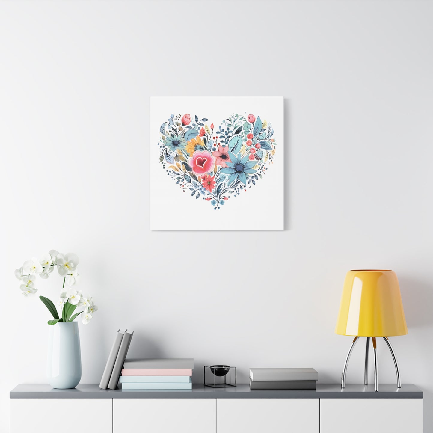 Floral Heart Wall Art, Home Decor, Gift for Her, Stretched Canvas, Flower Heart, Botanical Print, Canvas Print,