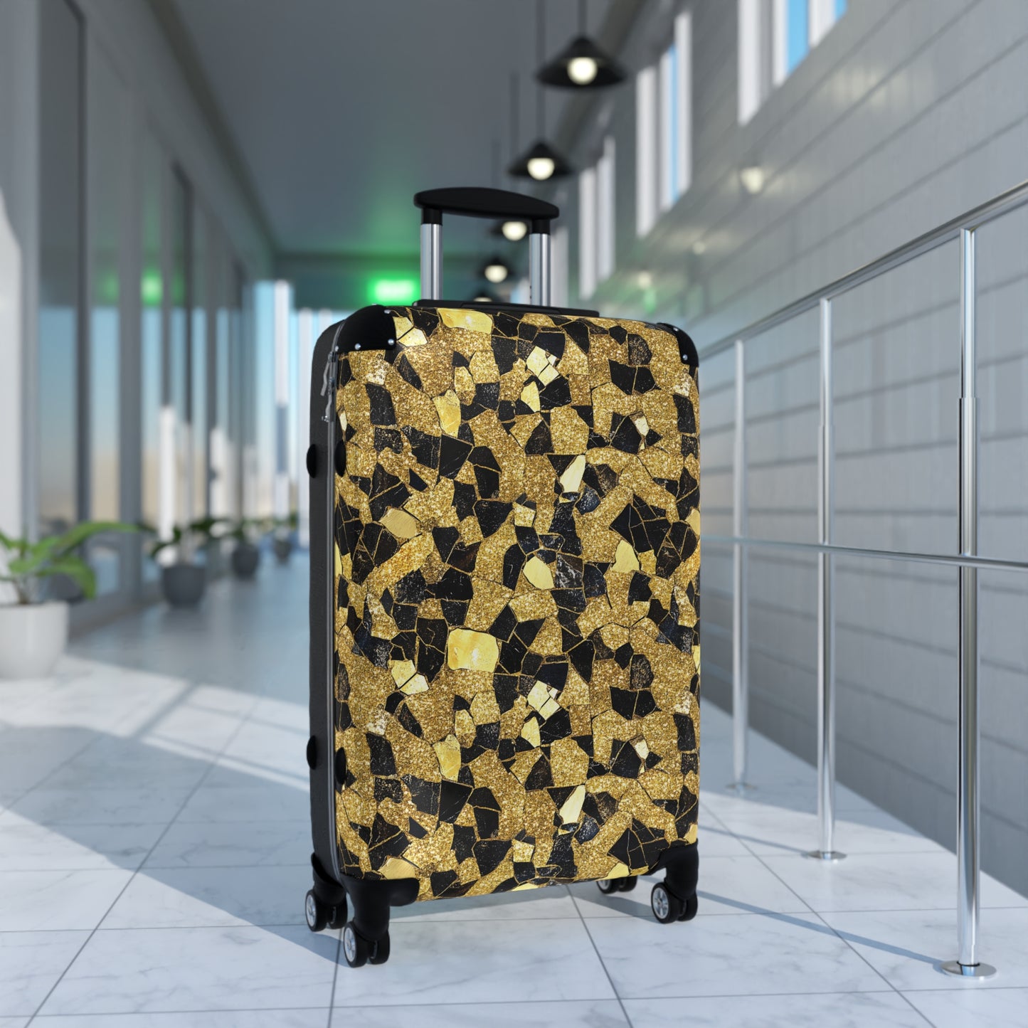 Gold Black Glitter Suitcases Multicolor - Travel Luggage, Hardshell Spinner, 4-Wheel Suitcase, Classic Marbled Suitcase, Gold Travel Bag