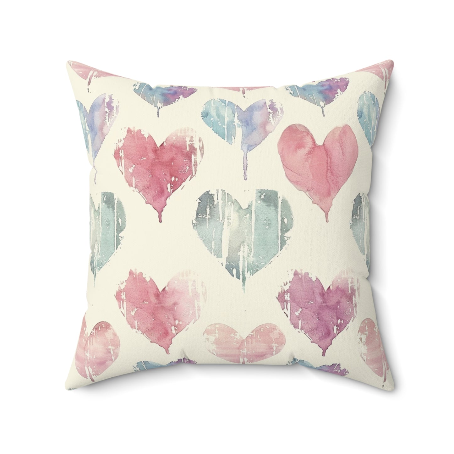 Watercolor Heart Square Pillow, Love Decor, Gift for Her, Home Accent, Throw Cushion, Hearts Decor