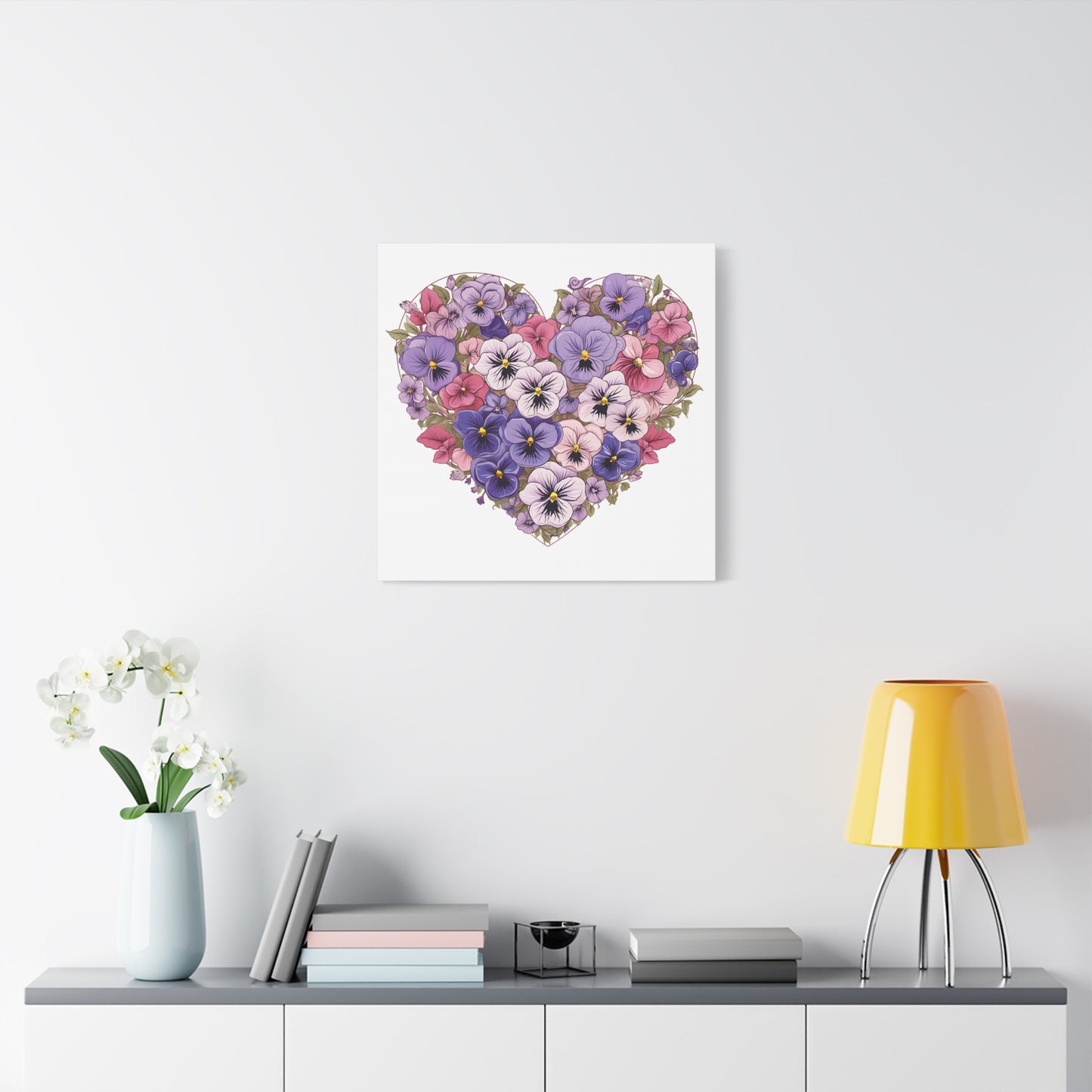 Floral Heart Wall Art, Home Decor, Gift for Her, Stretched Canvas, Flower Heart, Botanical Print, Canvas Print,