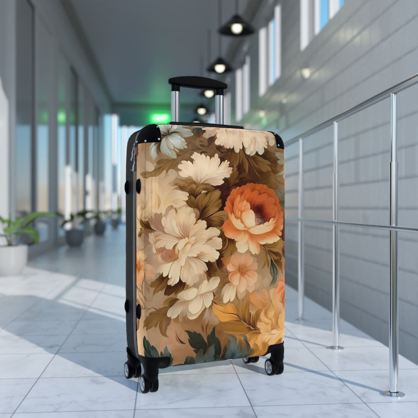 Vintage Floral Print Suitcases - Travel Luggage, Hardshell Spinner, 4-Wheel Suitcase, Retro Floral Suitcase, Floral Travel Bag