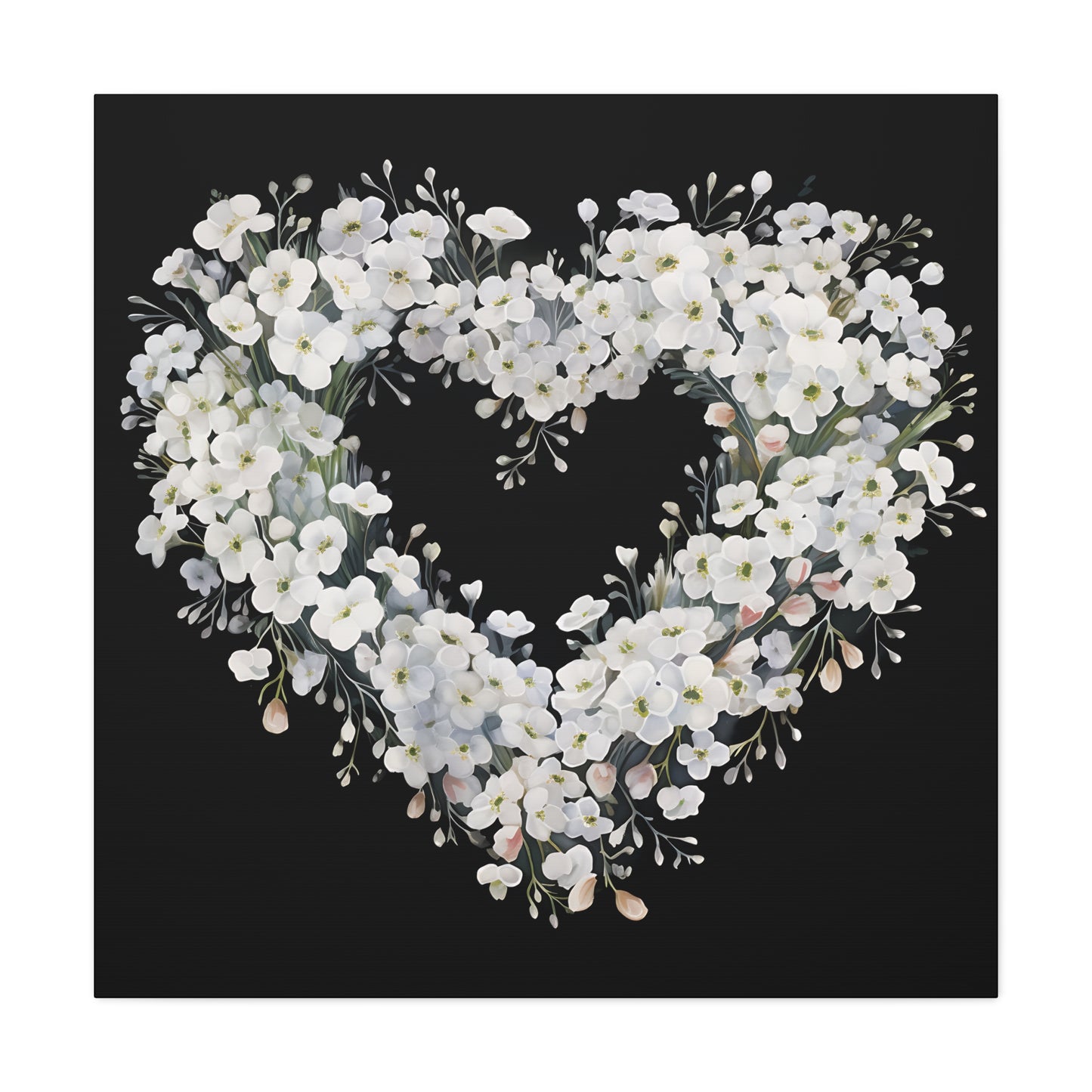 Floral Heart Wall Art, Home Decor, Gift for Her, Stretched Canvas, Flower Heart, Botanical Print, Canvas Print,