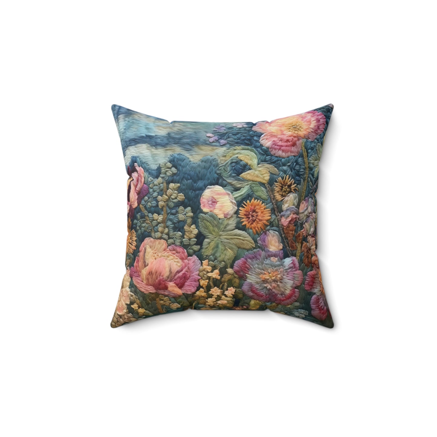 Embroidered Floral Print Pattern Throw Pillow Decorative Flower Square Cushion Home Decor, Vintage Accent Pillow, Decorative Couch