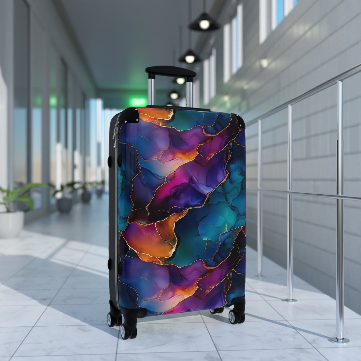 Abstract Bold Color Suitcases Multicolor - Travel Luggage, Hardshell Spinner, 4-Wheel Suitcase, Classic Marbled Suitcase, Gold Travel Bag