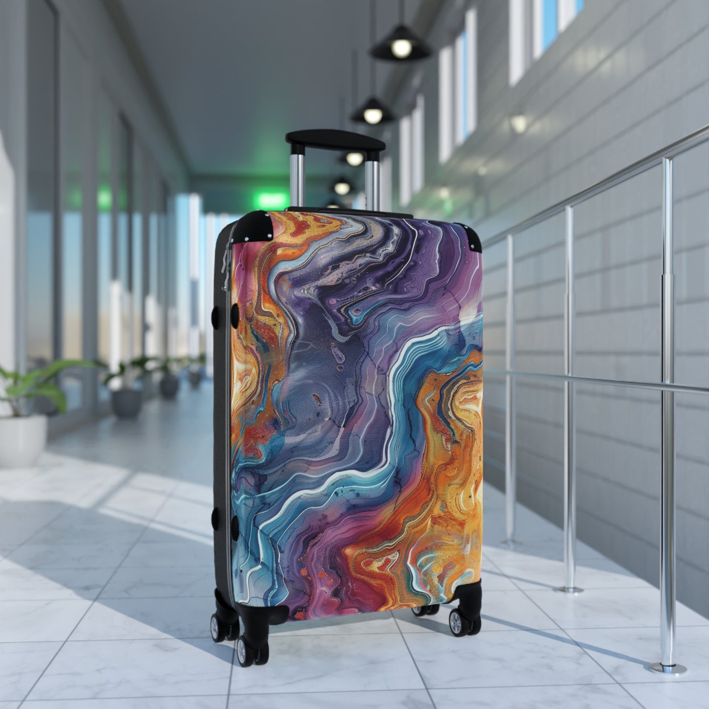 Marble Print Suitcases Multicolor - Travel Luggage, Hardshell Spinner, 4-Wheel Suitcase, Classic Marbled Suitcase, Gold Travel Bag